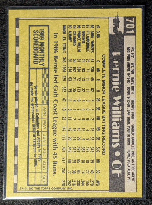 1990 Topps Bernie Williams #701 RC New York Yankees