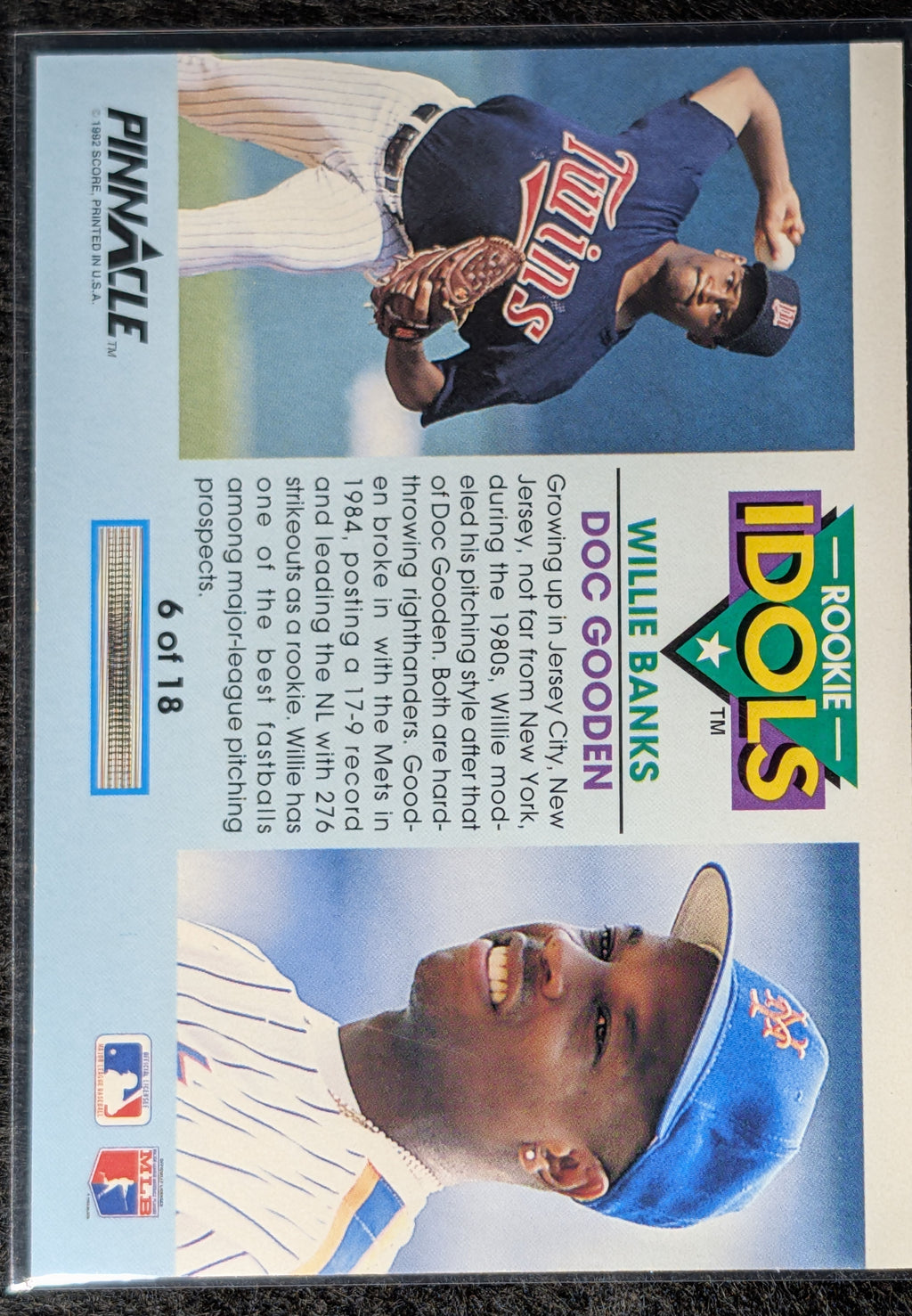 1992 Pinnacle Willie Banks / Doc Gooden #6 Rookie Idols Twins/Mets