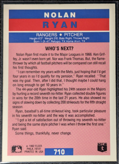 1992 Fleer Nolan Ryan #710 Texas Rangers