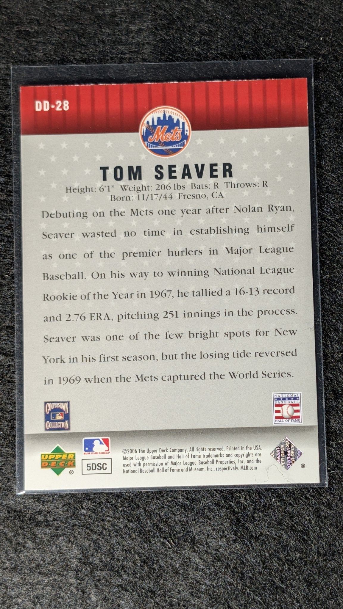 Tom Seaver 2006 Upper Deck #DD-28 Diamond Debut New York Mets - back image