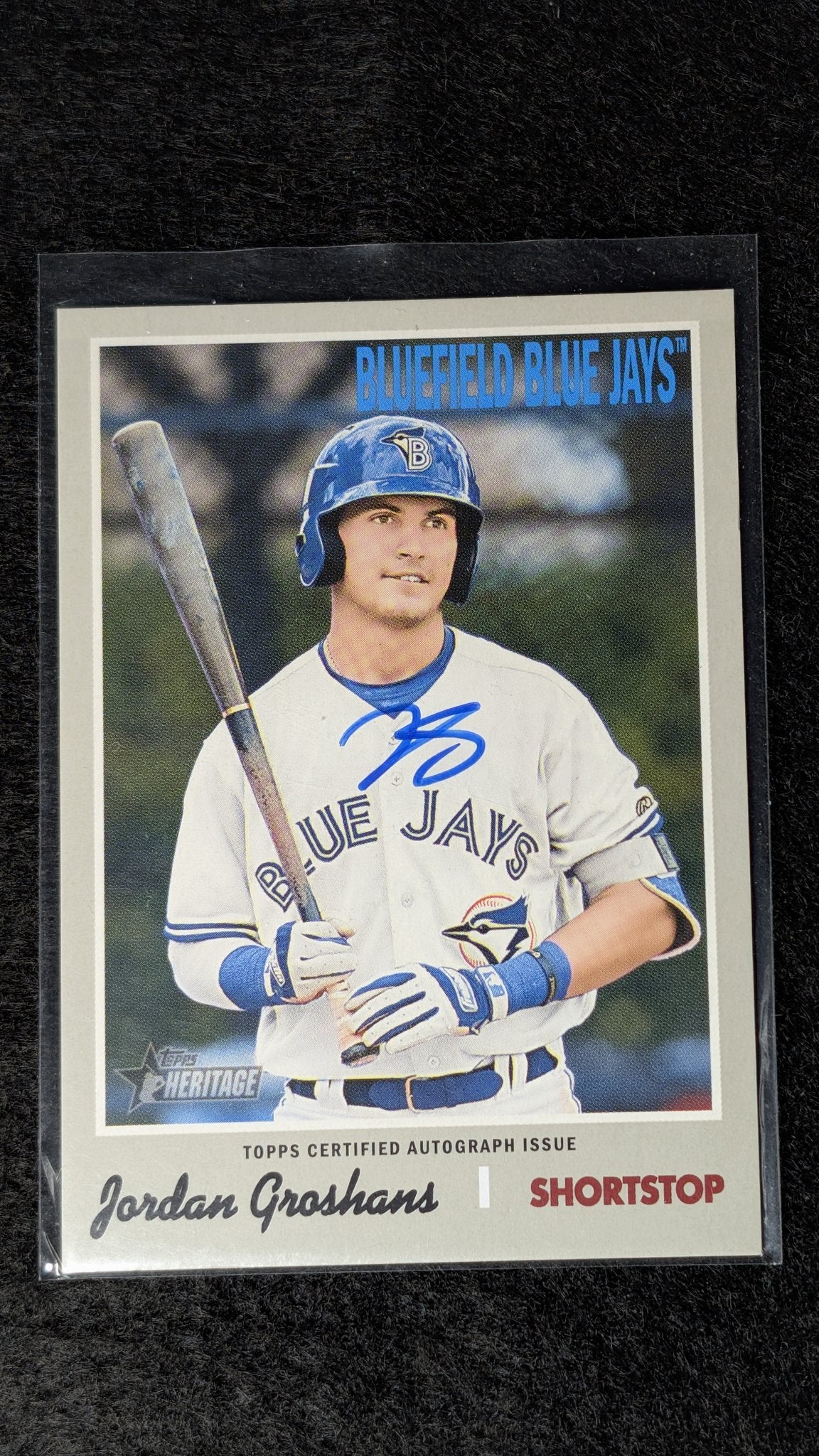 Jordan Groshans 2019 Topps Heritage Minor League #ROA-JG Real One Autographs Bluefield Blue Jays - front image