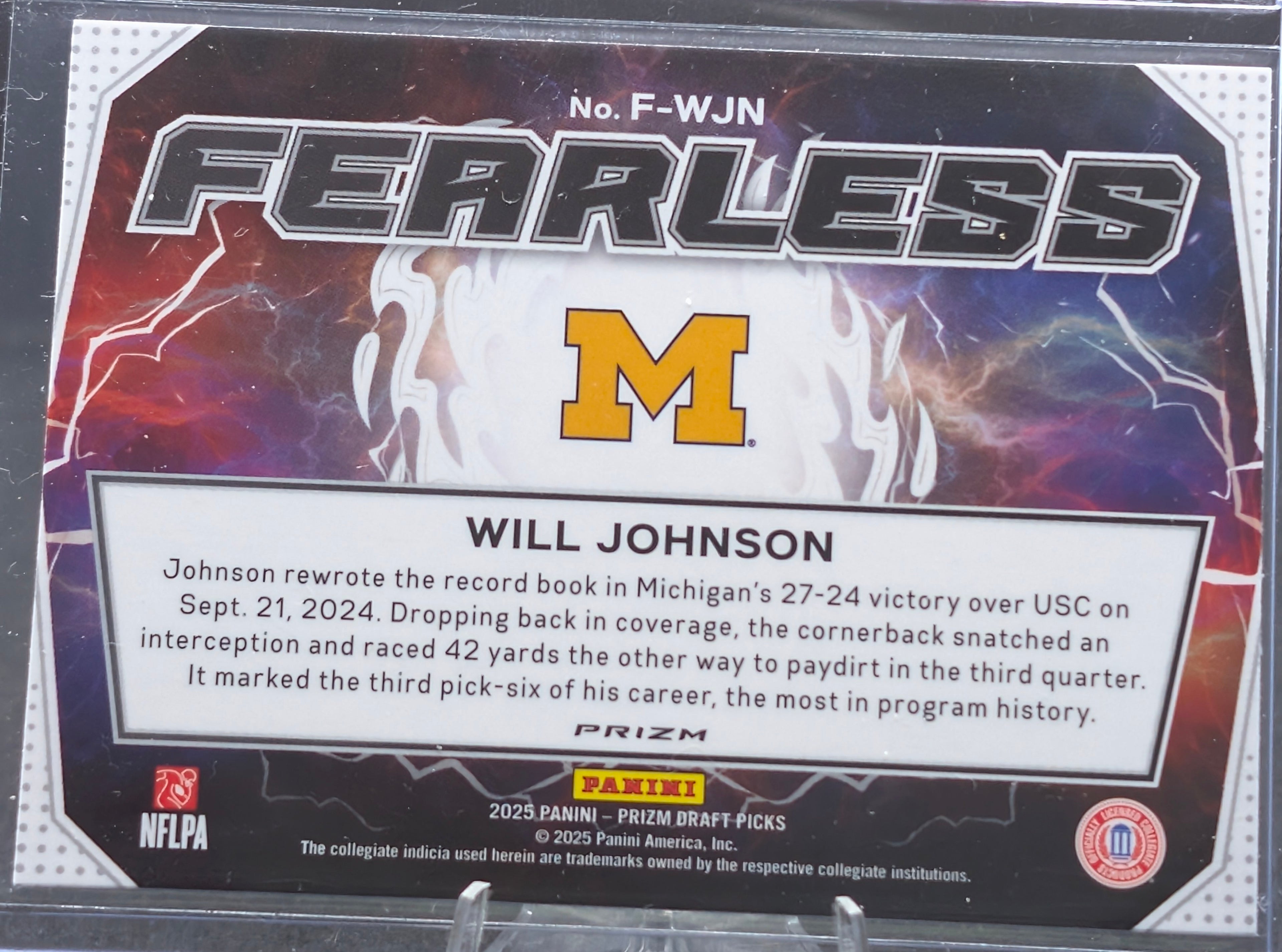 2025 Panini Prizm Draft Picks Will Johnson #F-WJN Fearless Red Ice Michigan Wolverines back