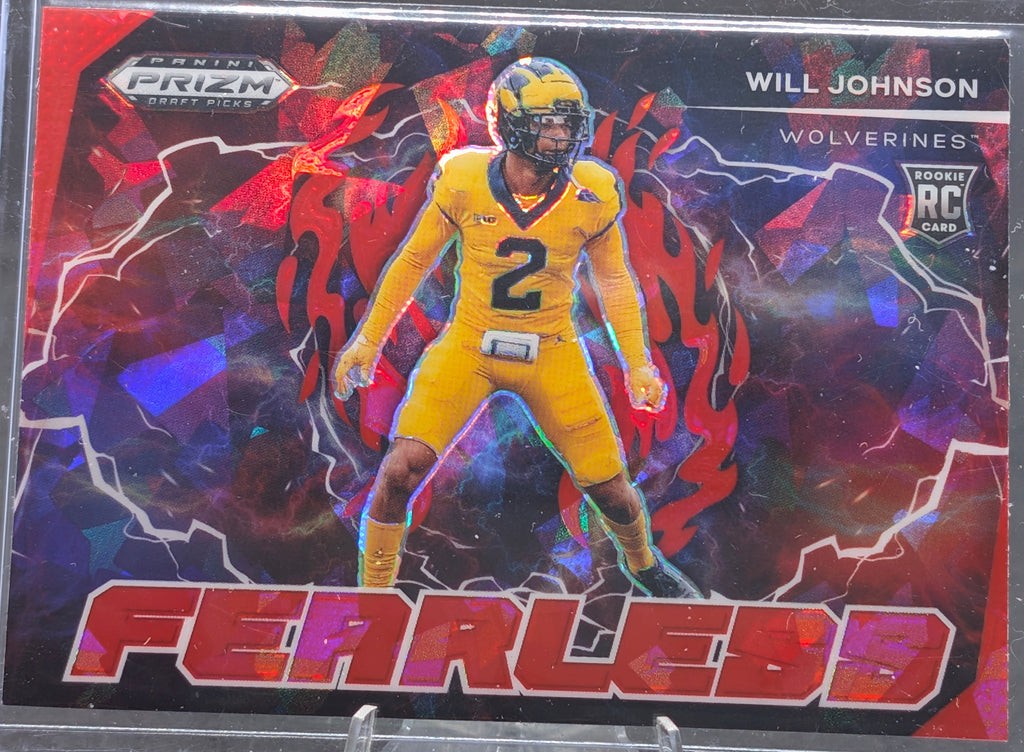 2025 Panini Prizm Draft Picks Will Johnson #F-WJN Fearless Red Ice Michigan Wolverines front