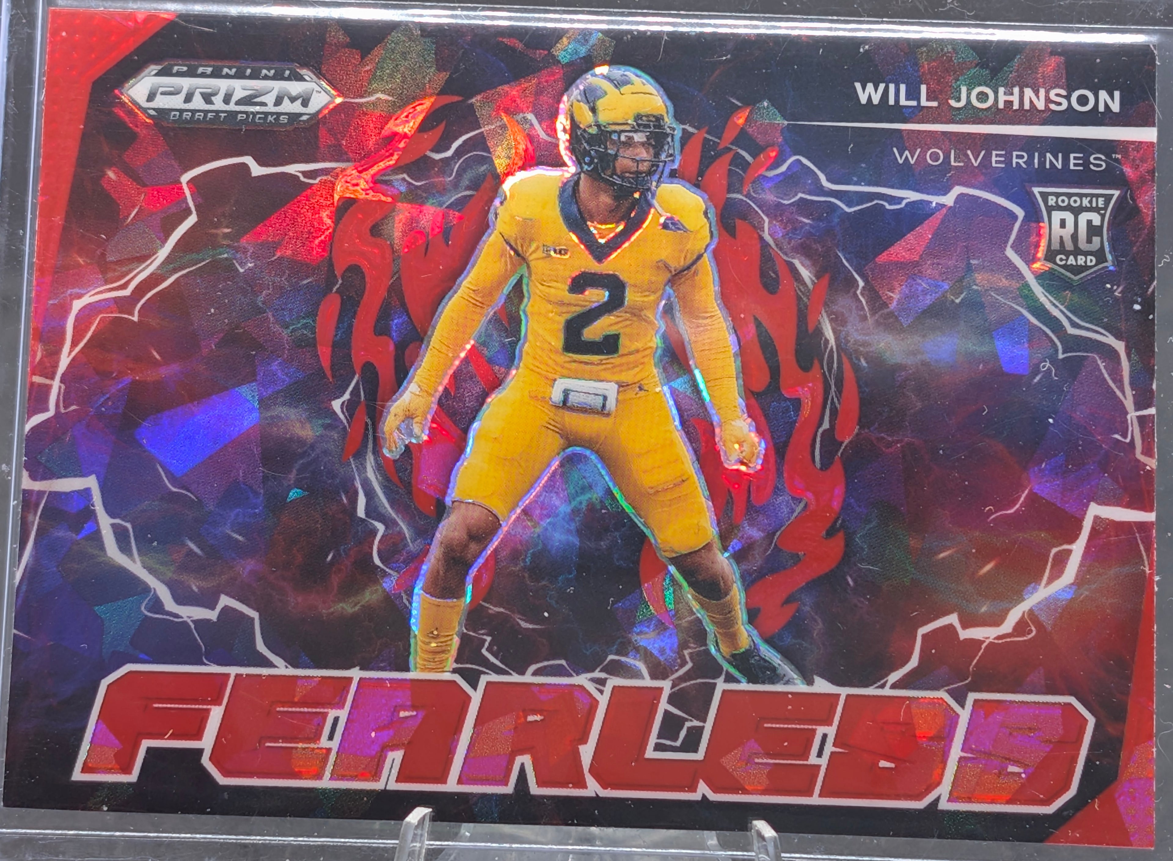 2025 Panini Prizm Draft Picks Will Johnson #F-WJN Fearless Red Ice Michigan Wolverines front