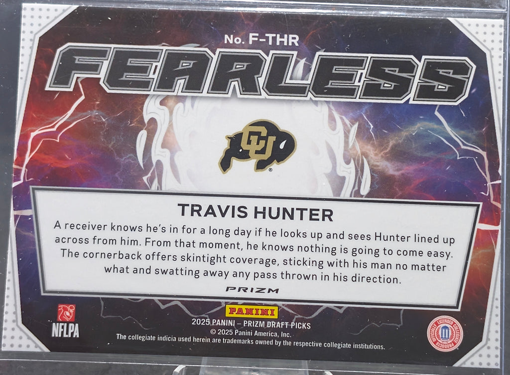 2025 Panini Prizm Draft Picks Travis Hunter #F-THR Fearless Gold Ice Colorado Buffaloes back