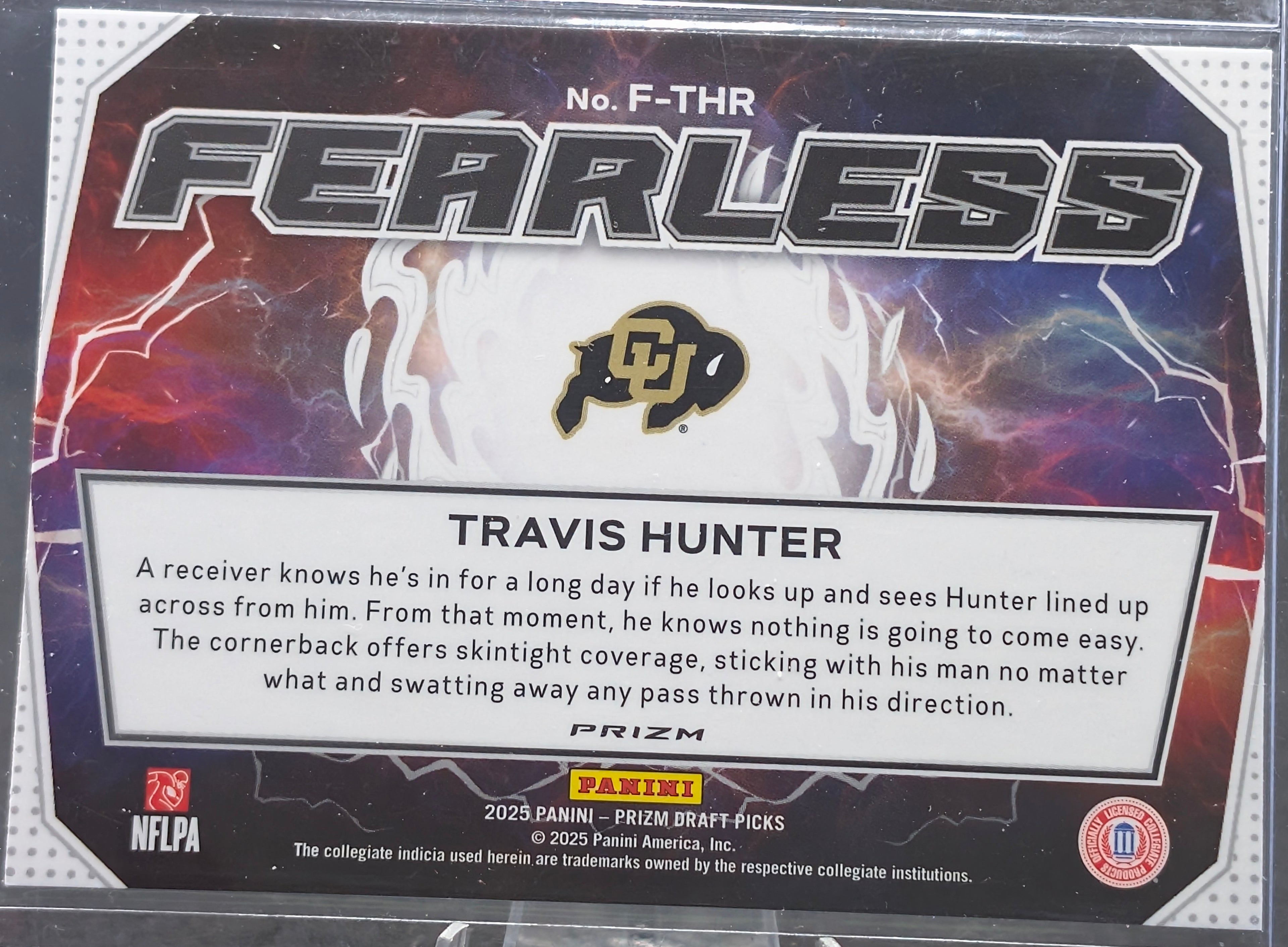2025 Panini Prizm Draft Picks Travis Hunter #F-THR Fearless Gold Ice Colorado Buffaloes back