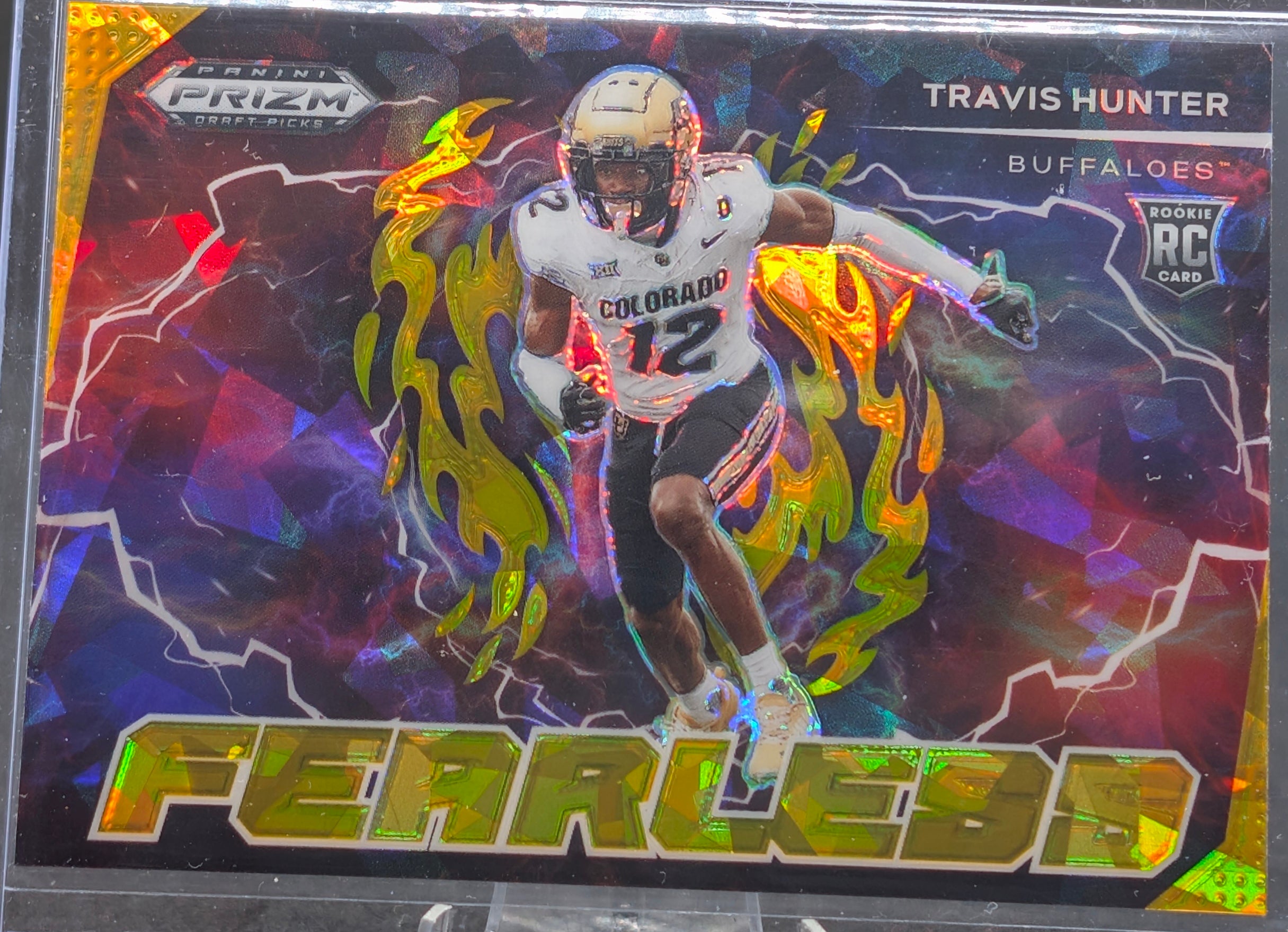 2025 Panini Prizm Draft Picks Travis Hunter #F-THR Fearless Gold Ice Colorado Buffaloes front