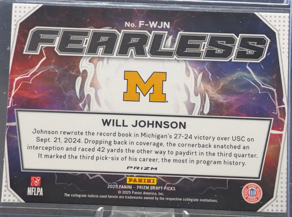 2025 Panini Prizm Draft Picks Will Johnson #F-WJN Fearless Green Michigan Wolverines back