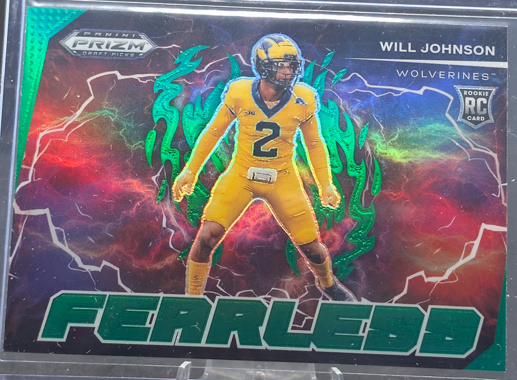 2025 Panini Prizm Draft Picks Will Johnson #F-WJN Fearless Green Michigan Wolverines front
