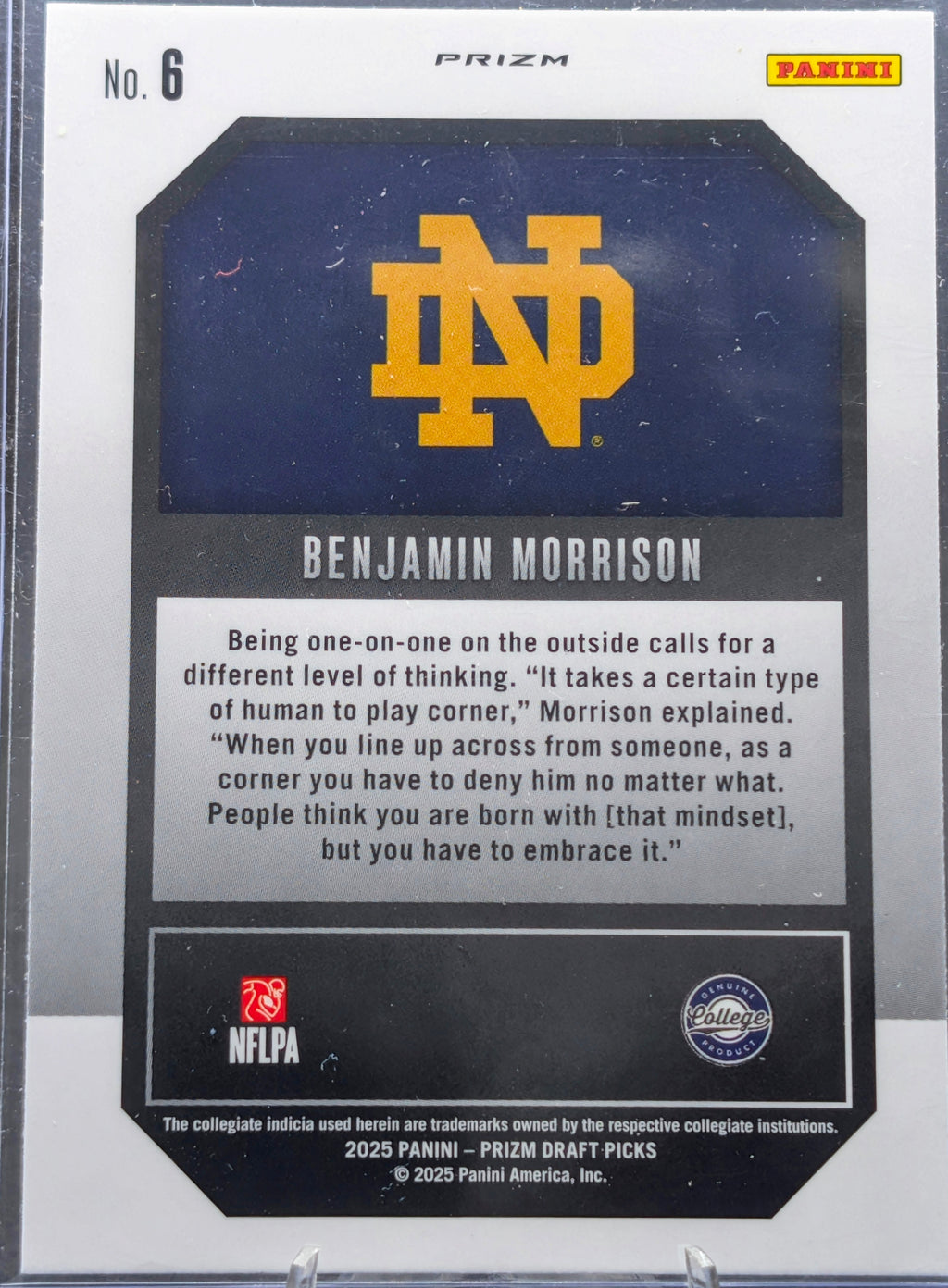 2025 Panini Prizm Draft Picks Benjamin Morrison #6 New Recruits Red Ice Notre Dame Fighting Irish back