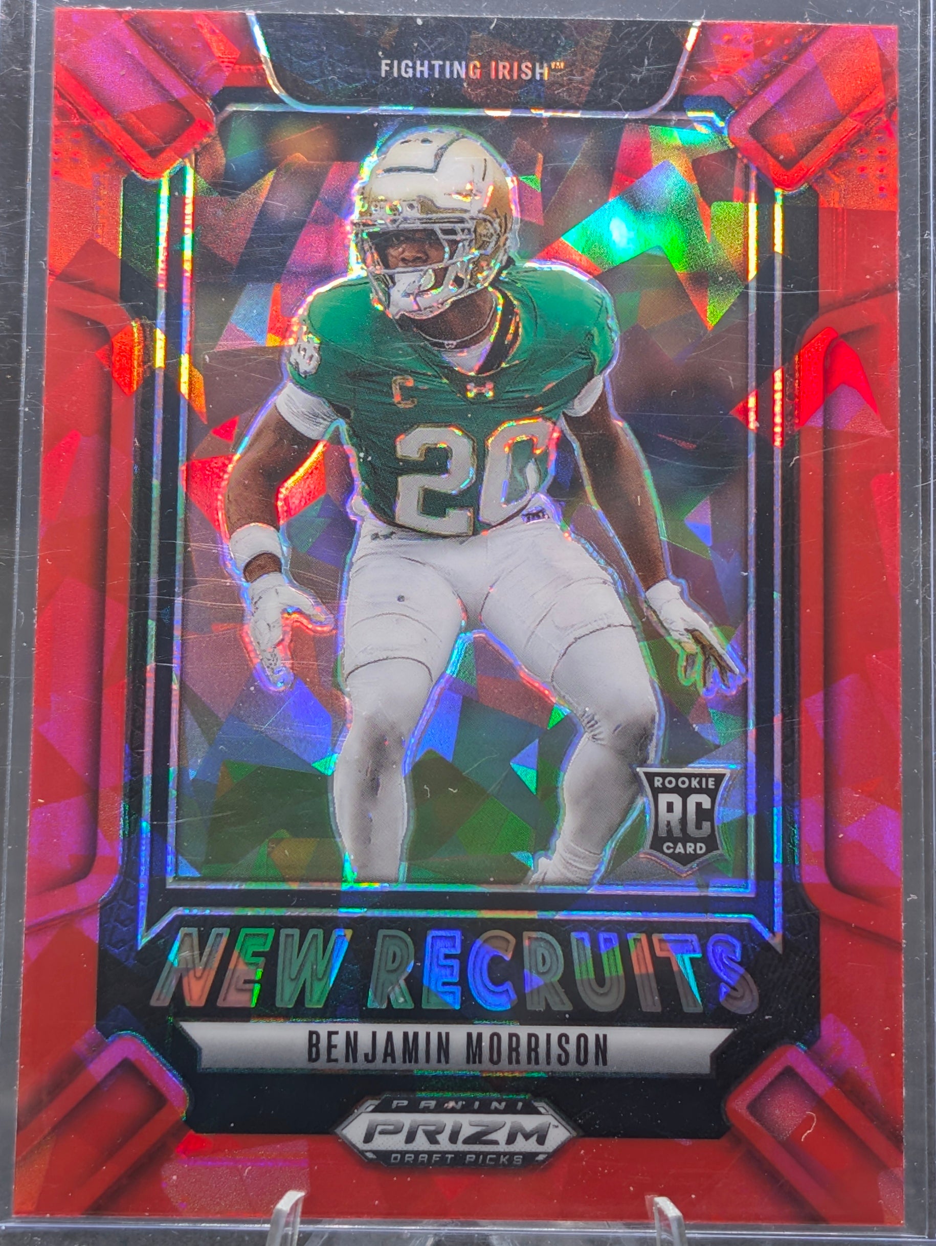 2025 Panini Prizm Draft Picks Benjamin Morrison #6 New Recruits Red Ice Notre Dame Fighting Irish front