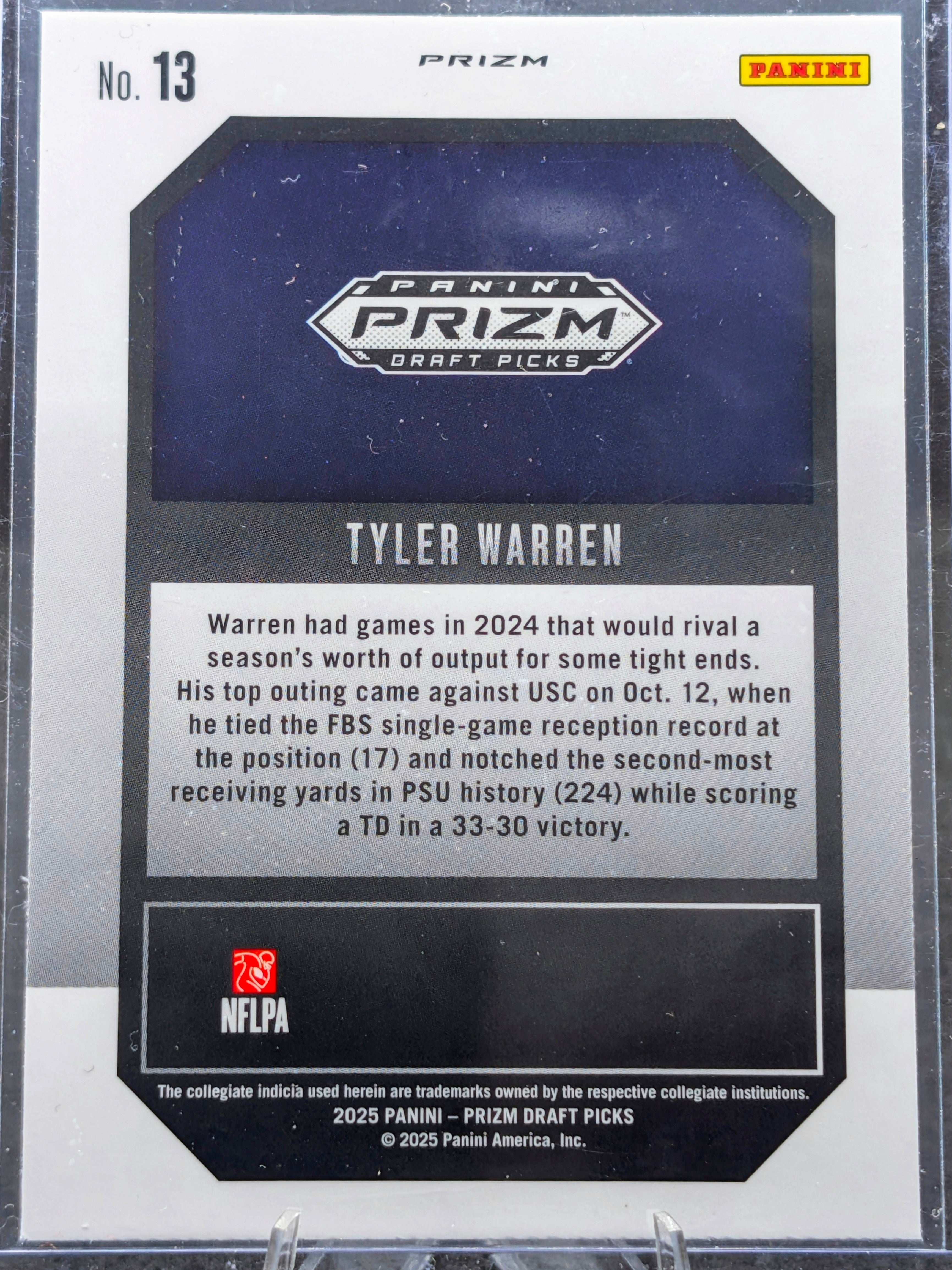 2025 Panini Prizm Draft Picks Tyler Warren #13 New Recruits Gold Ice Penn State Nittany Lions back