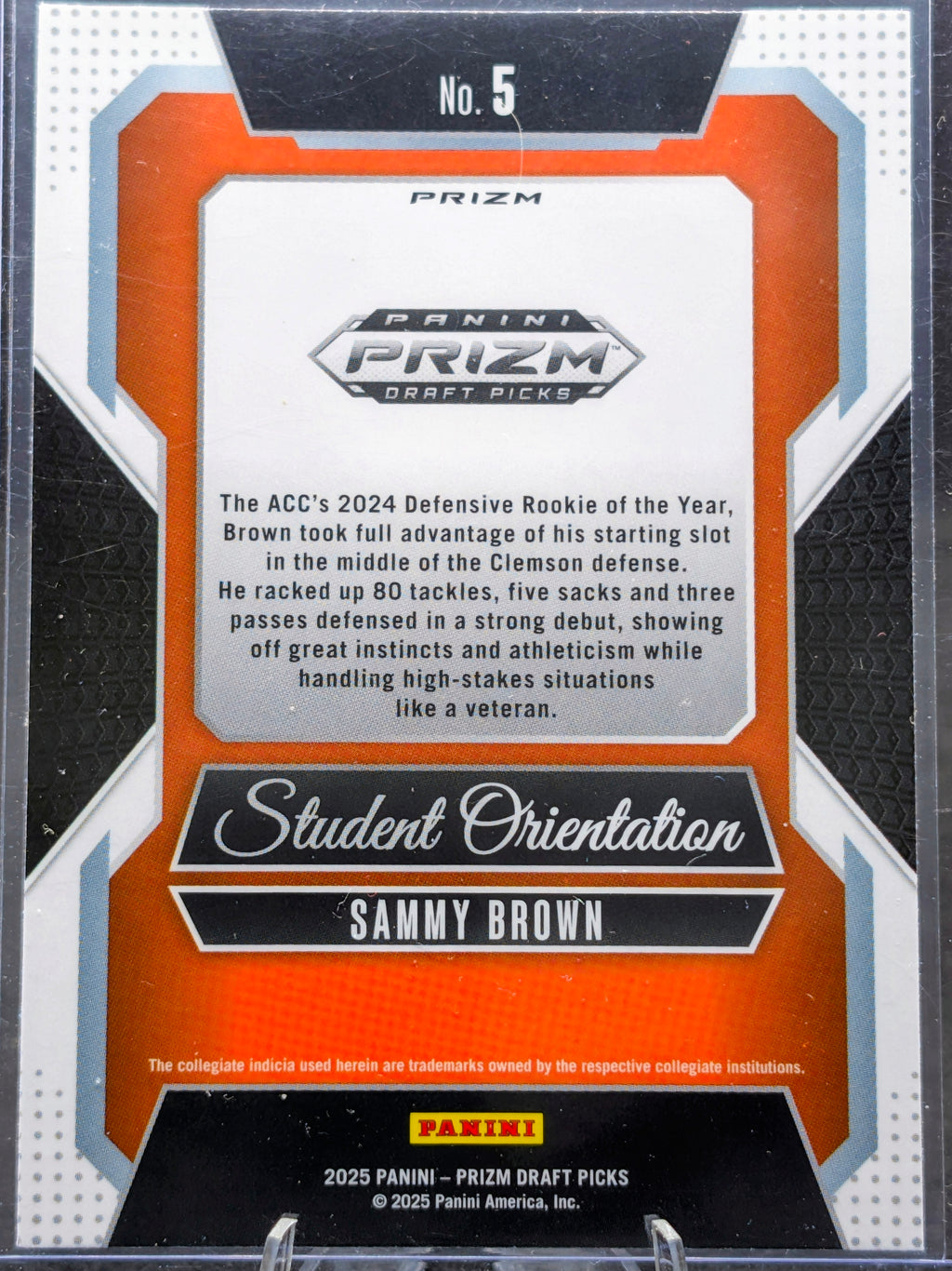 2025 Panini Prizm Draft Picks Sammy Brown #5 Student Orientation Red Ice Clemson Tigers back