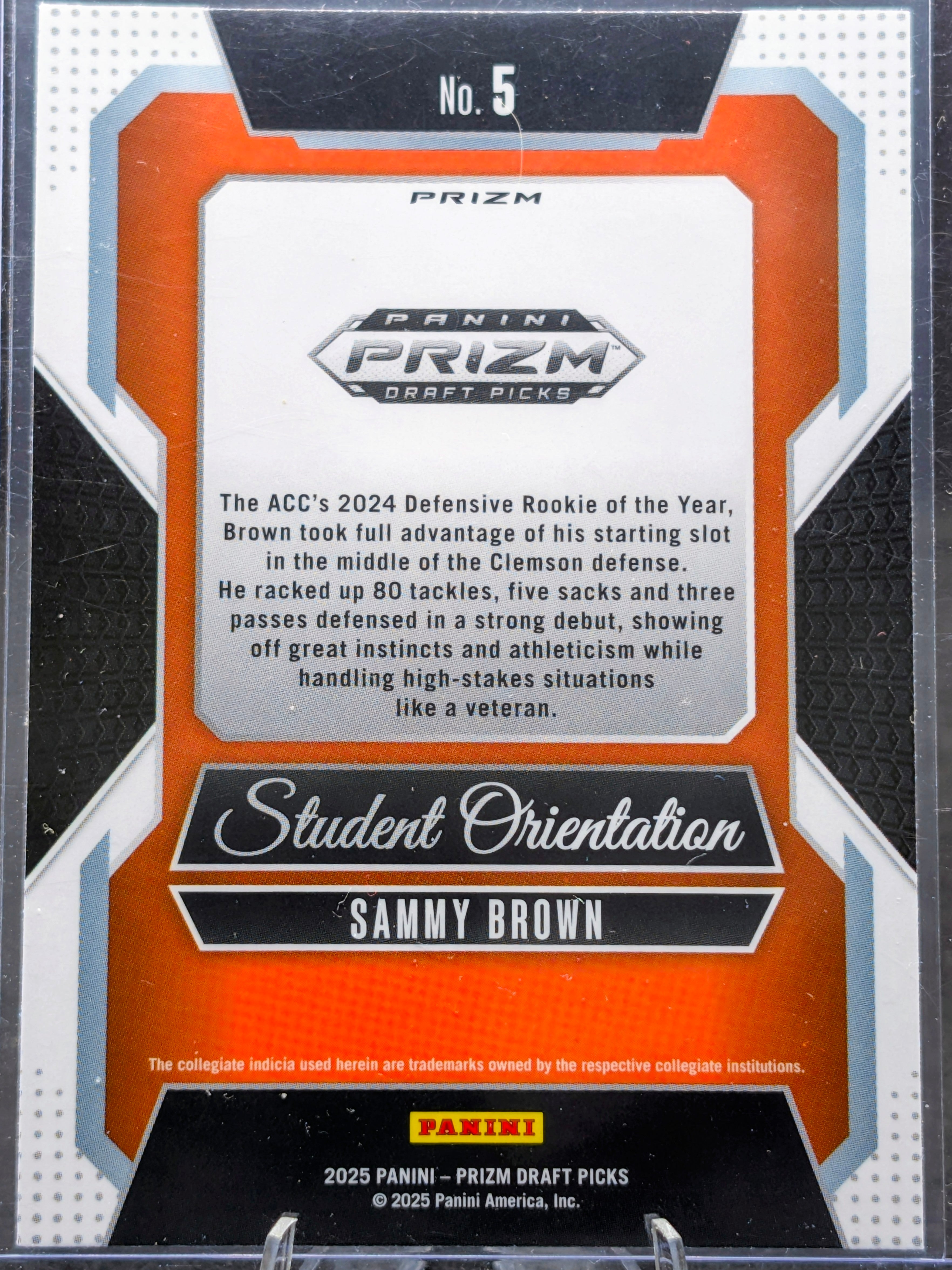 2025 Panini Prizm Draft Picks Sammy Brown #5 Student Orientation Red Ice Clemson Tigers back