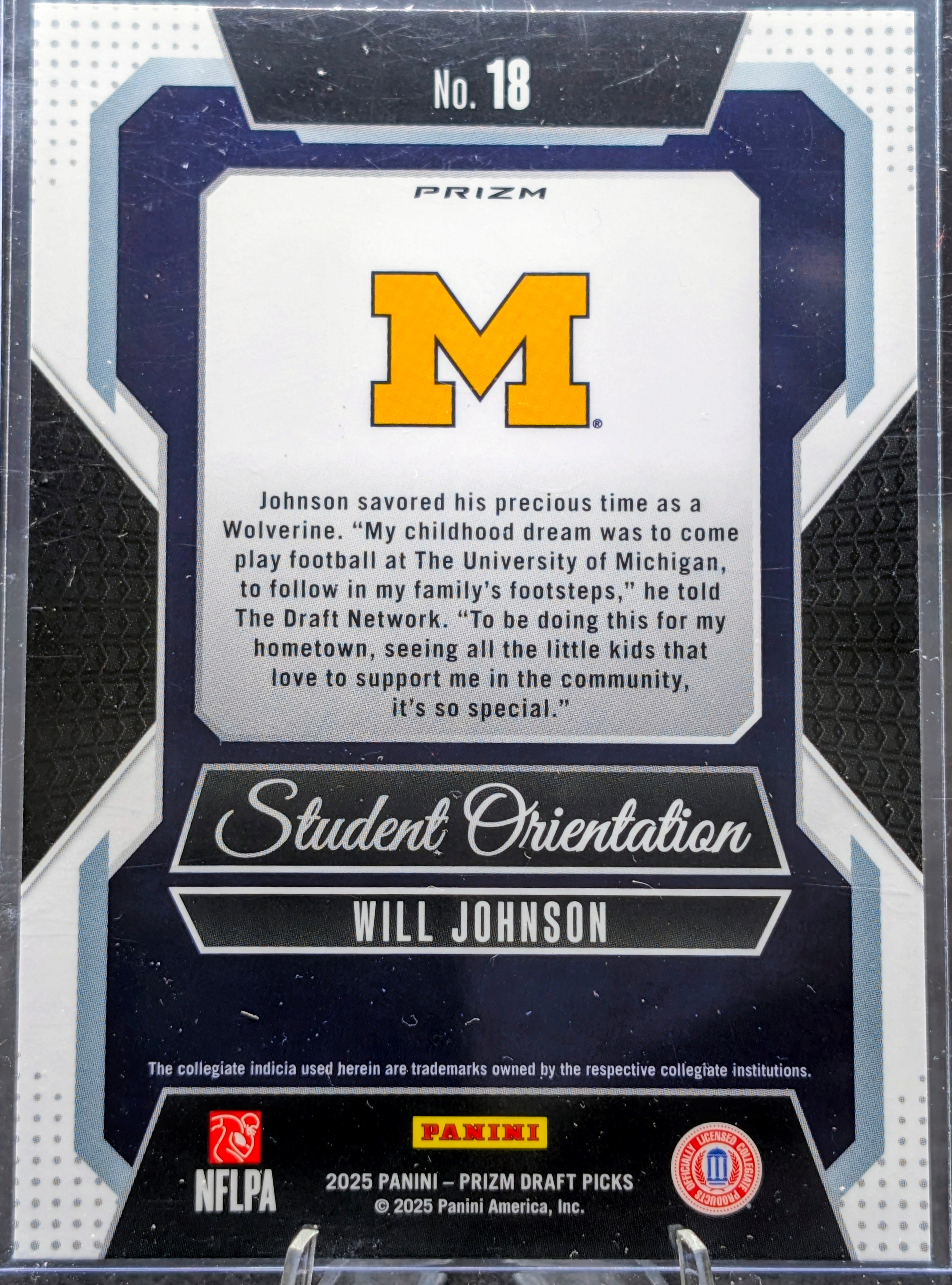 2025 Panini Prizm Draft Picks Will Johnson #18 Student Orientation Red Ice Michigan Wolverines back