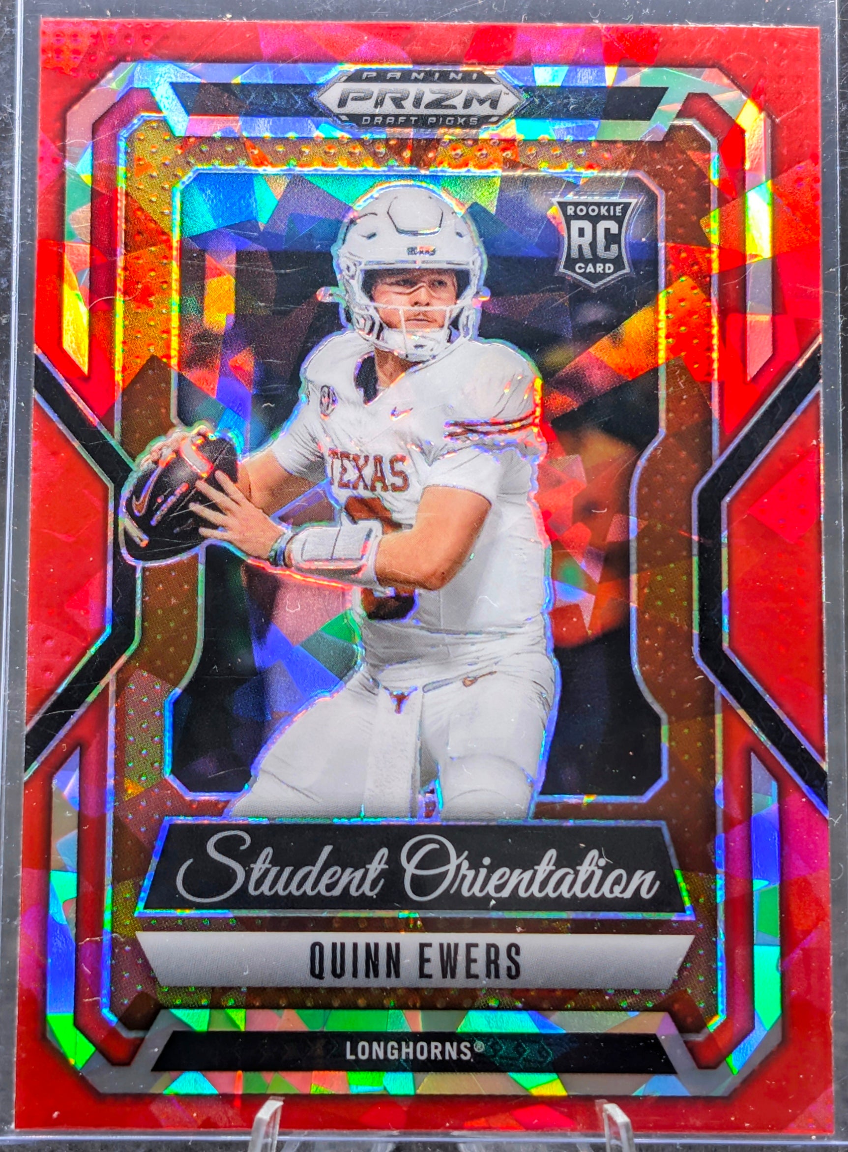 2025 Panini Prizm Draft Picks Quinn Ewers #6 Student Orientation Red Ice Texas Longhorns front