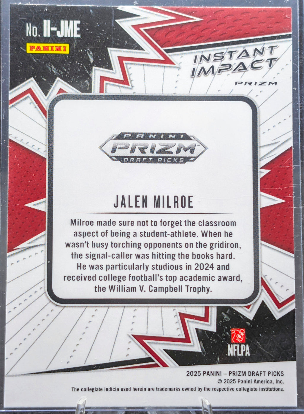 2025 Panini Prizm Draft Picks Jalen Milroe #II-JME Instant Impact Red Ice Alabama Crimson Tide back