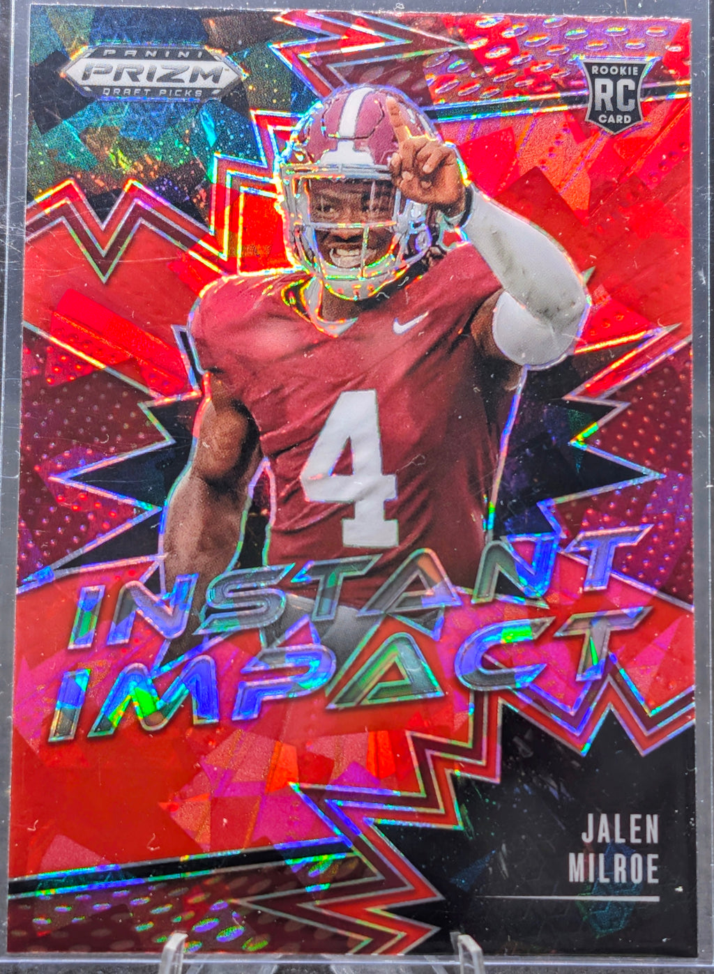 2025 Panini Prizm Draft Picks Jalen Milroe #II-JME Instant Impact Red Ice Alabama Crimson Tide front
