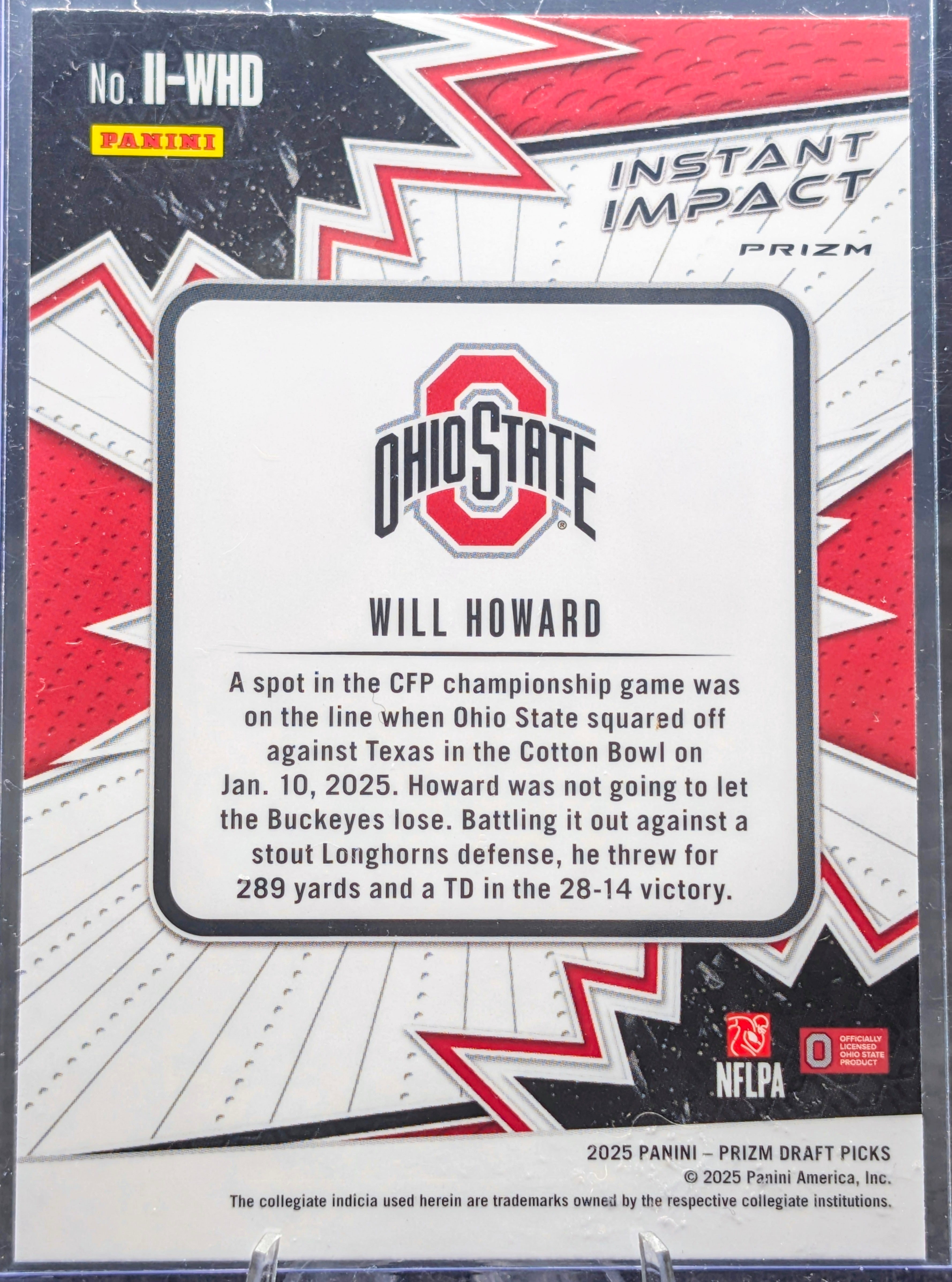 2025 Panini Prizm Draft Picks Will Howard #II-WHD Instant Impact Red Ice Ohio State Buckeyes back