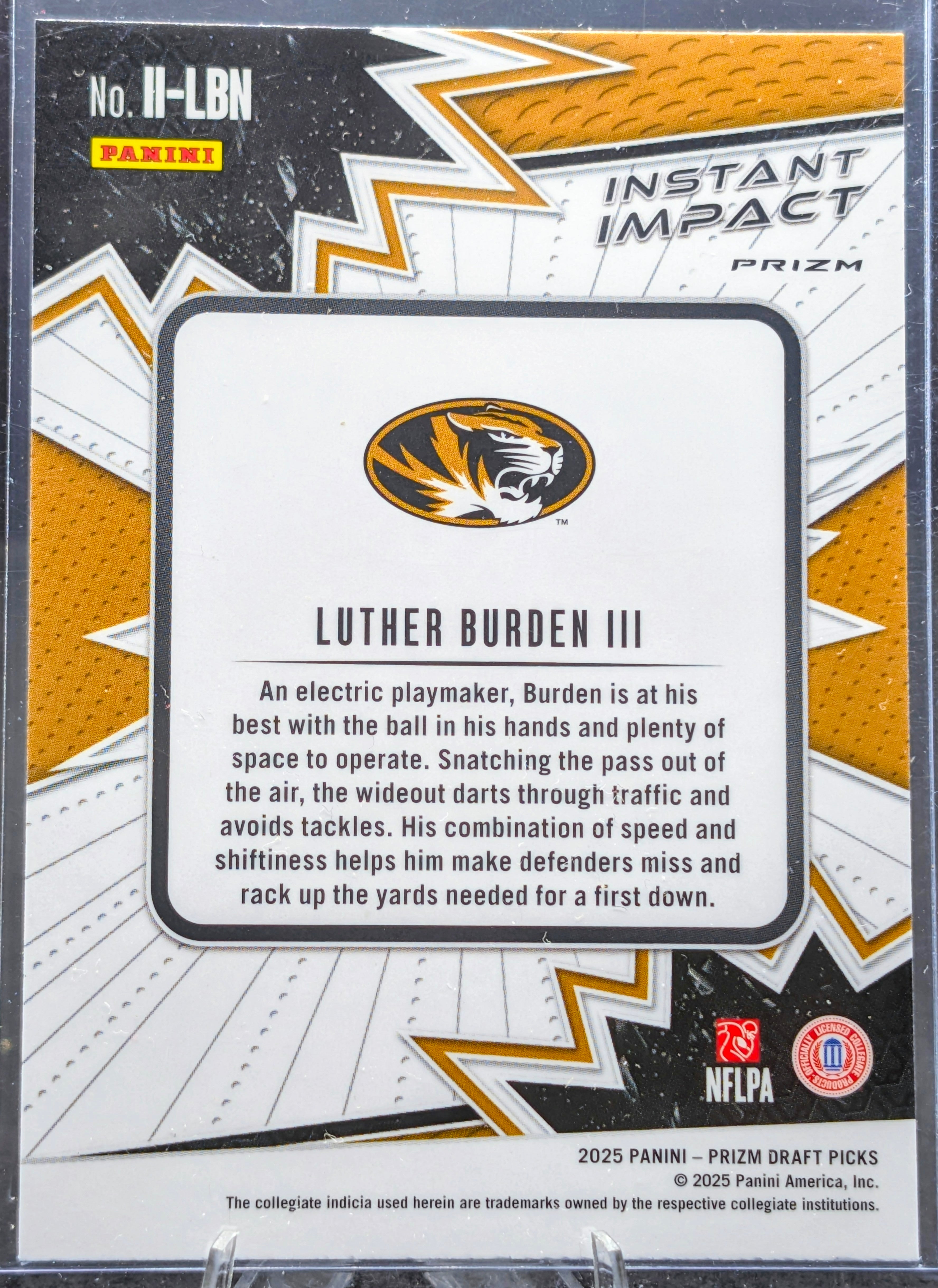 2025 Panini Prizm Draft Picks Luther Burden III #II-LBN Instant Impact Gold Ice Missouri Tigers back