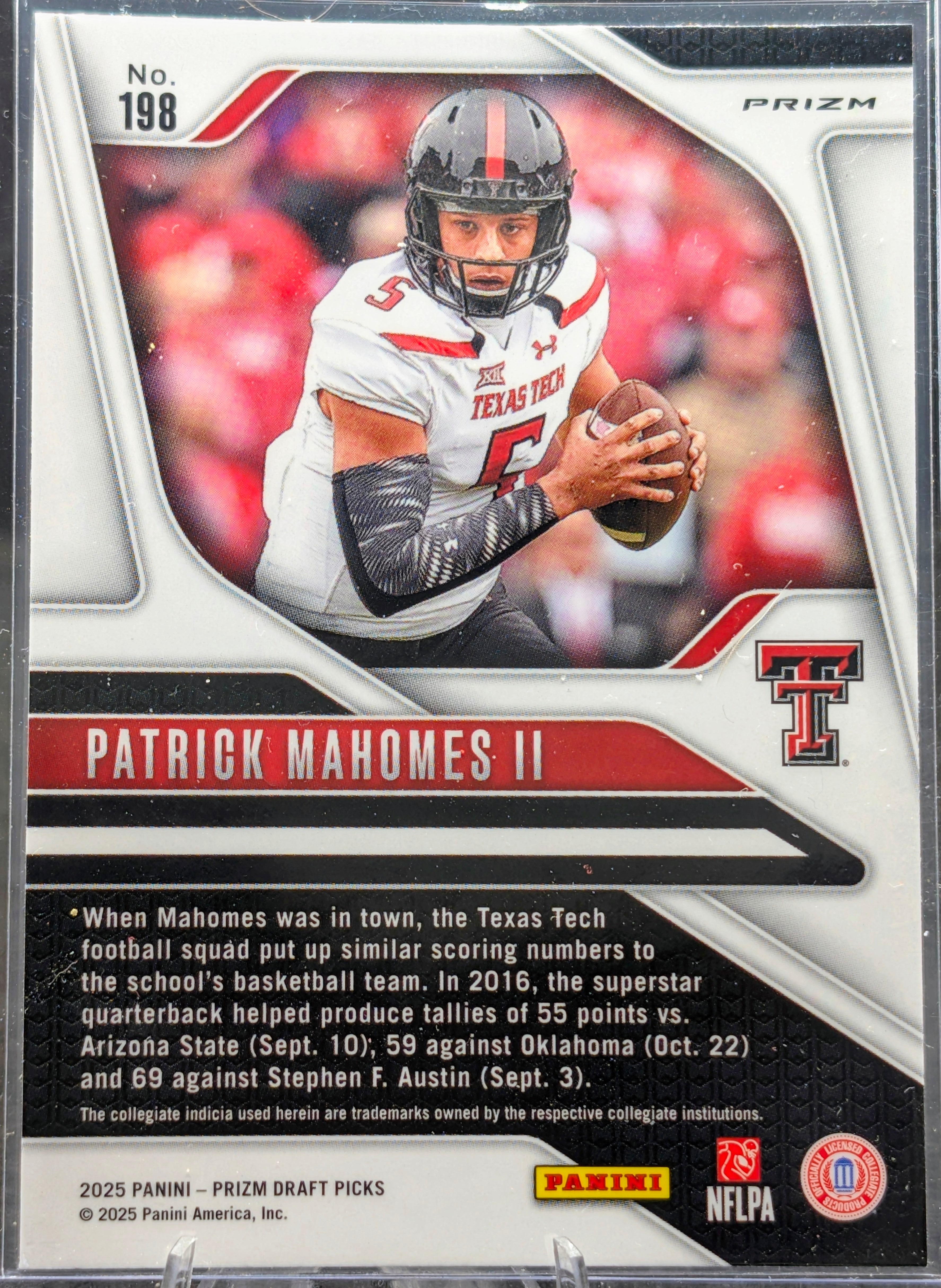 2025 Panini Prizm Draft Picks Patrick Mahomes II #198 Prizms Silver Texas Tech Red Raiders back