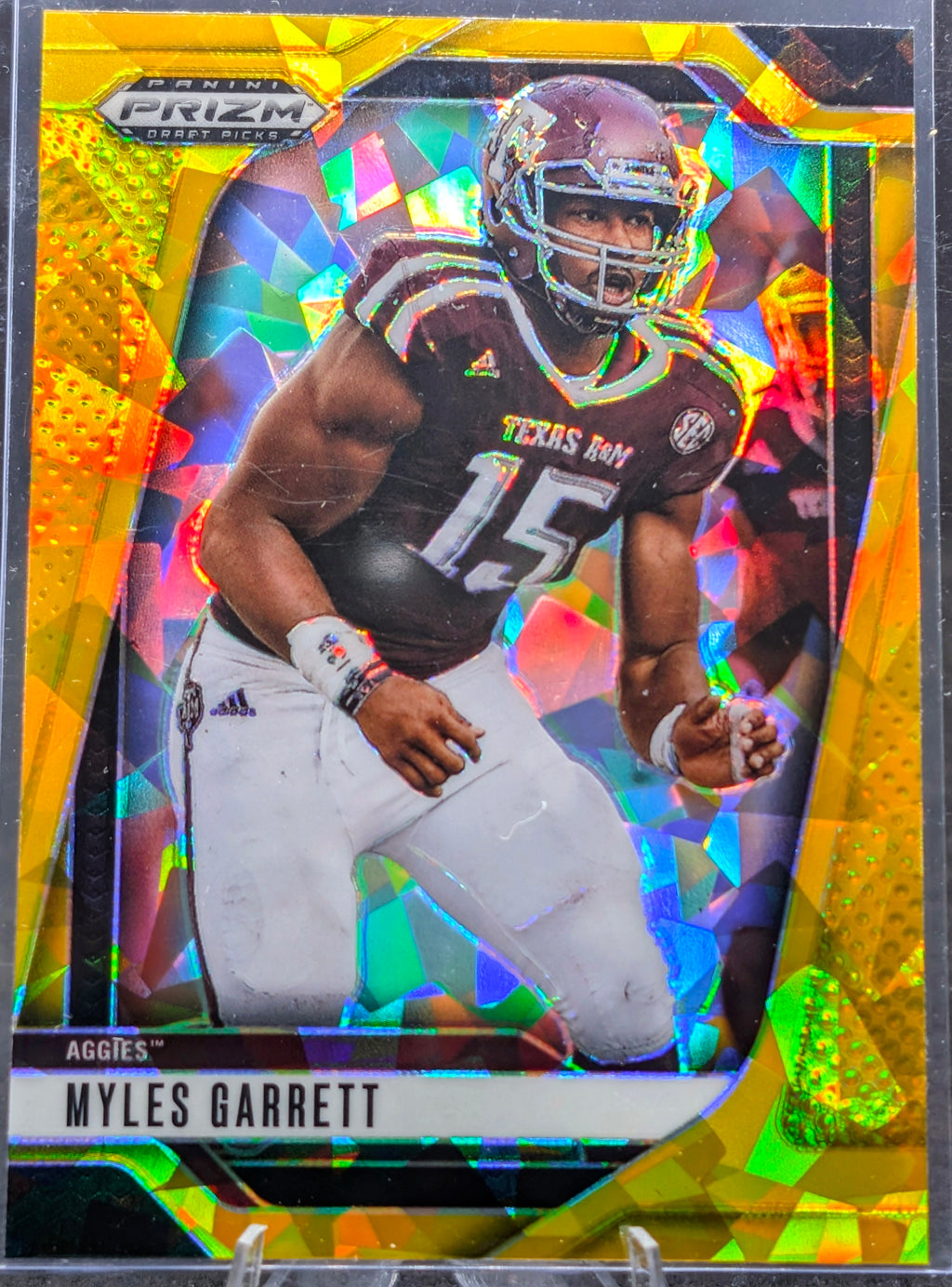2025 Panini Prizm Draft Picks Myles Garrett #197 Prizms Gold Ice Texas A&M Aggies front