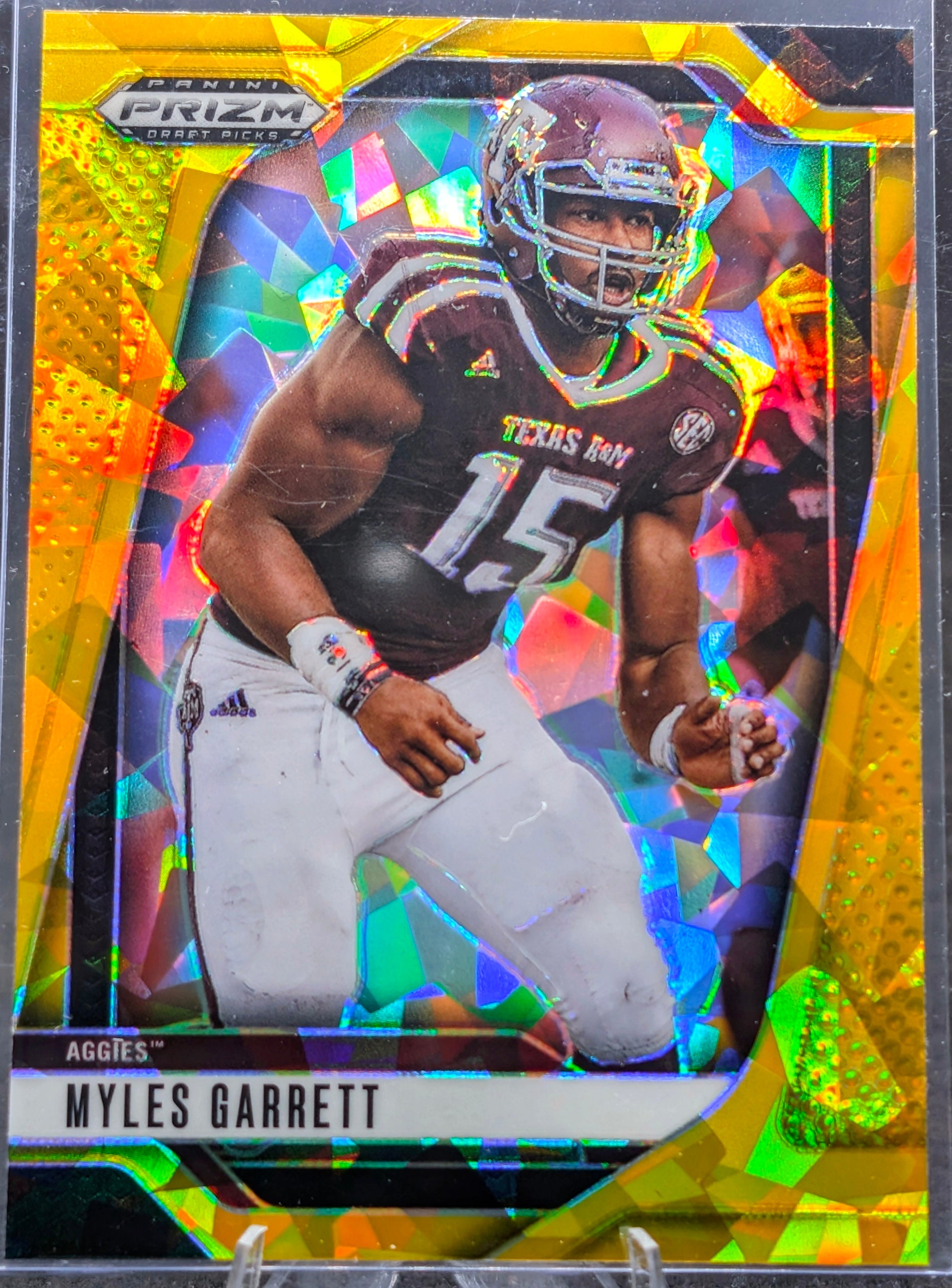 2025 Panini Prizm Draft Picks Myles Garrett #197 Prizms Gold Ice Texas A&M Aggies front