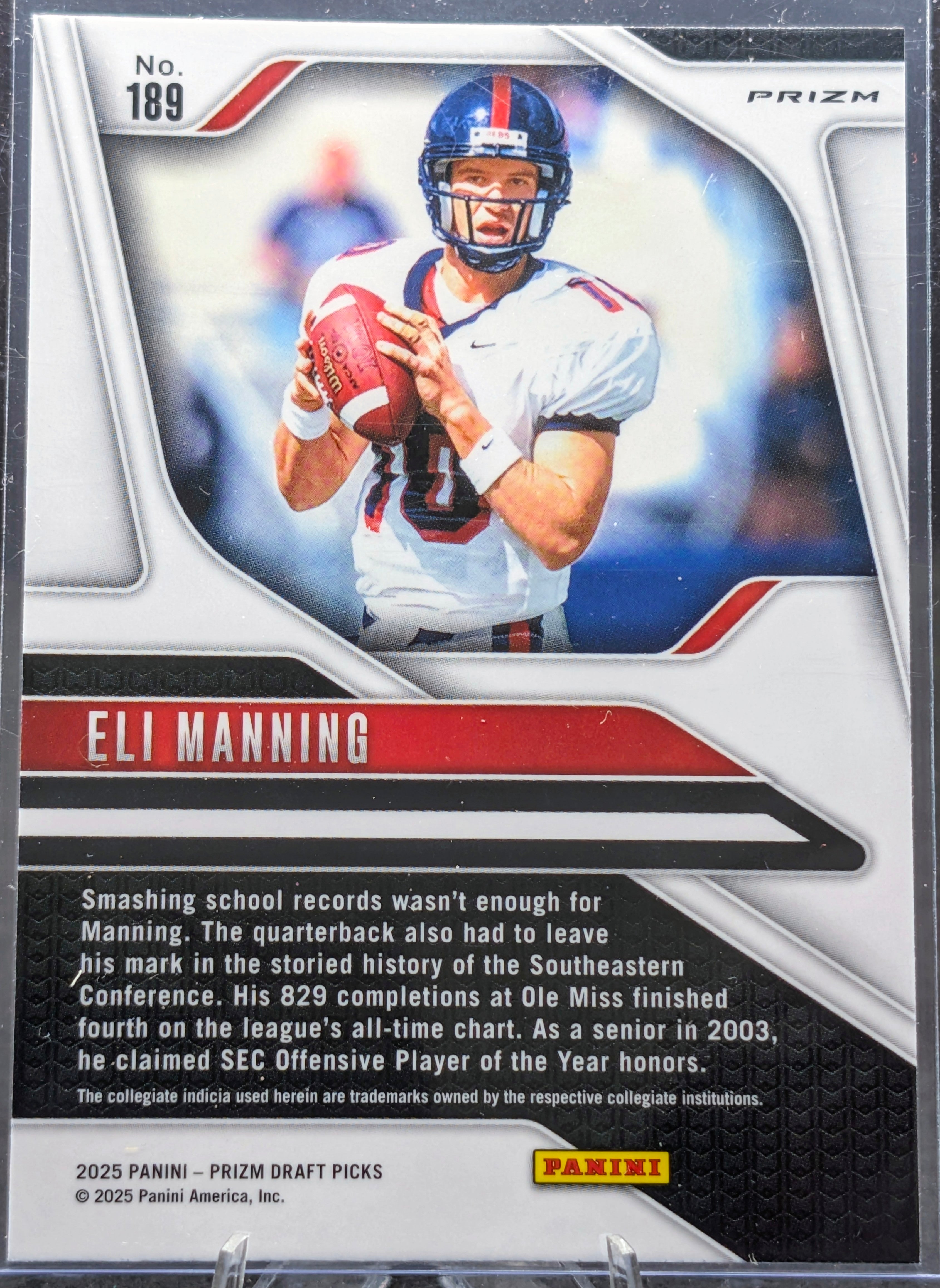 2025 Panini Prizm Draft Picks Eli Manning #189 Prizms Red Ice Ole Miss Rebels back