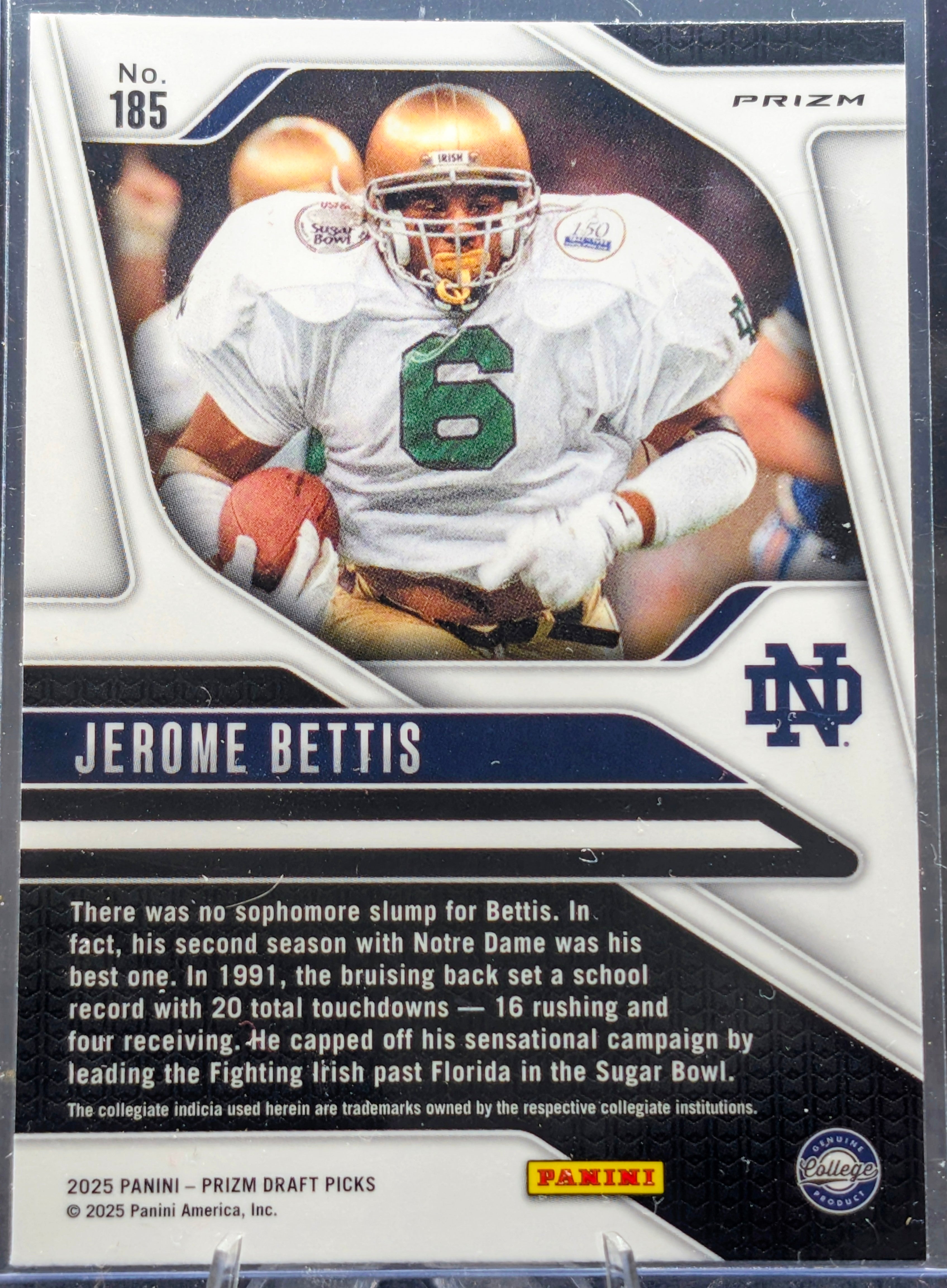 2025 Panini Prizm Draft Picks Jerome Bettis #185 Prizms Gold Ice Notre Dame Fighting Irish back