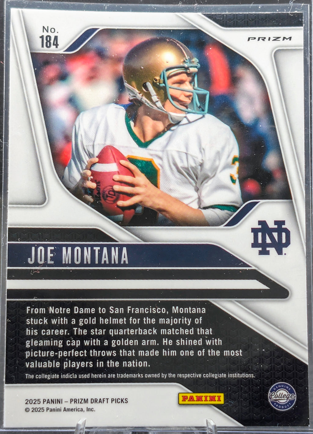 2025 Panini Prizm Draft Picks Joe Montana #184 Prizms Red Ice Notre Dame Fighting Irish back