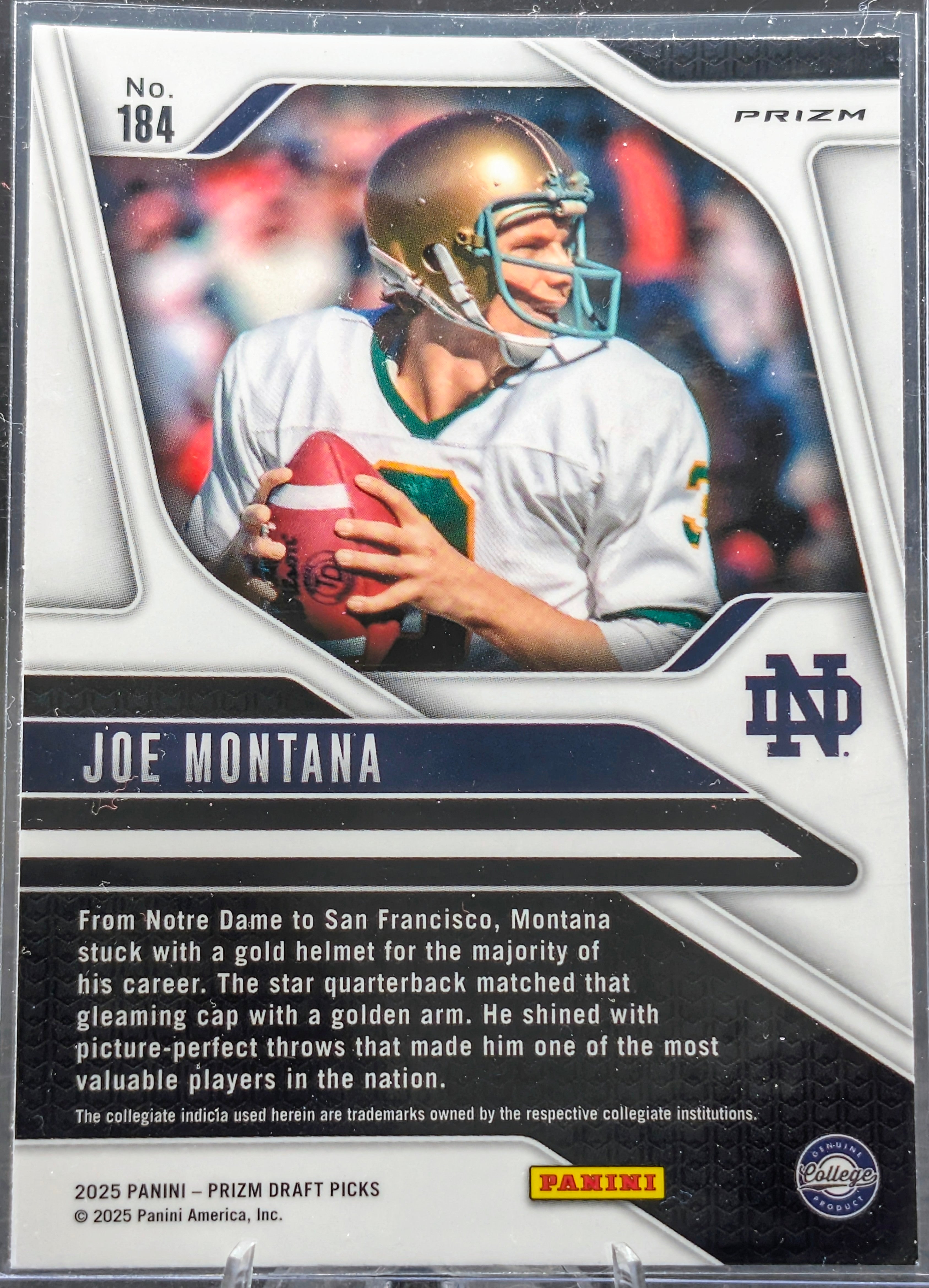 2025 Panini Prizm Draft Picks Joe Montana #184 Prizms Red Ice Notre Dame Fighting Irish back