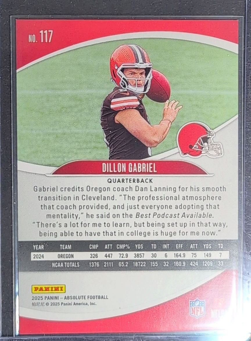 Dillon Gabriel 2025 Panini Absolute #117 Rookie RC Cleveland Browns - back image