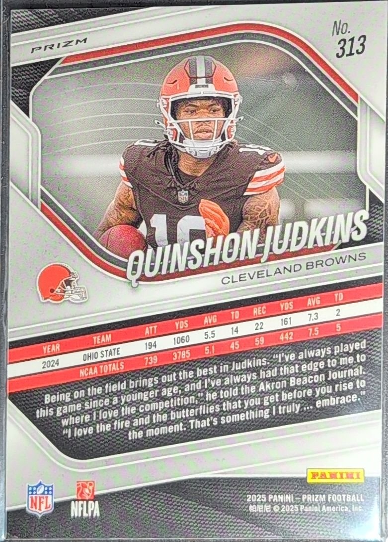 Quinshon Judkins 2025 Panini Prizm #313 White Disco Cleveland Browns - back image