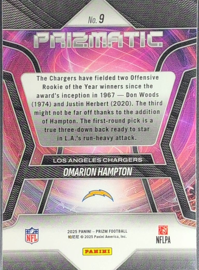2025 Panini Prizm Omarion Hampton #9 Prizmatic Los Angeles Chargers back
