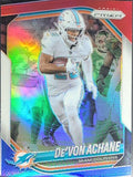 2025 Panini Prizm De'Von Achane #150 Red White and Blue Miami Dolphins front