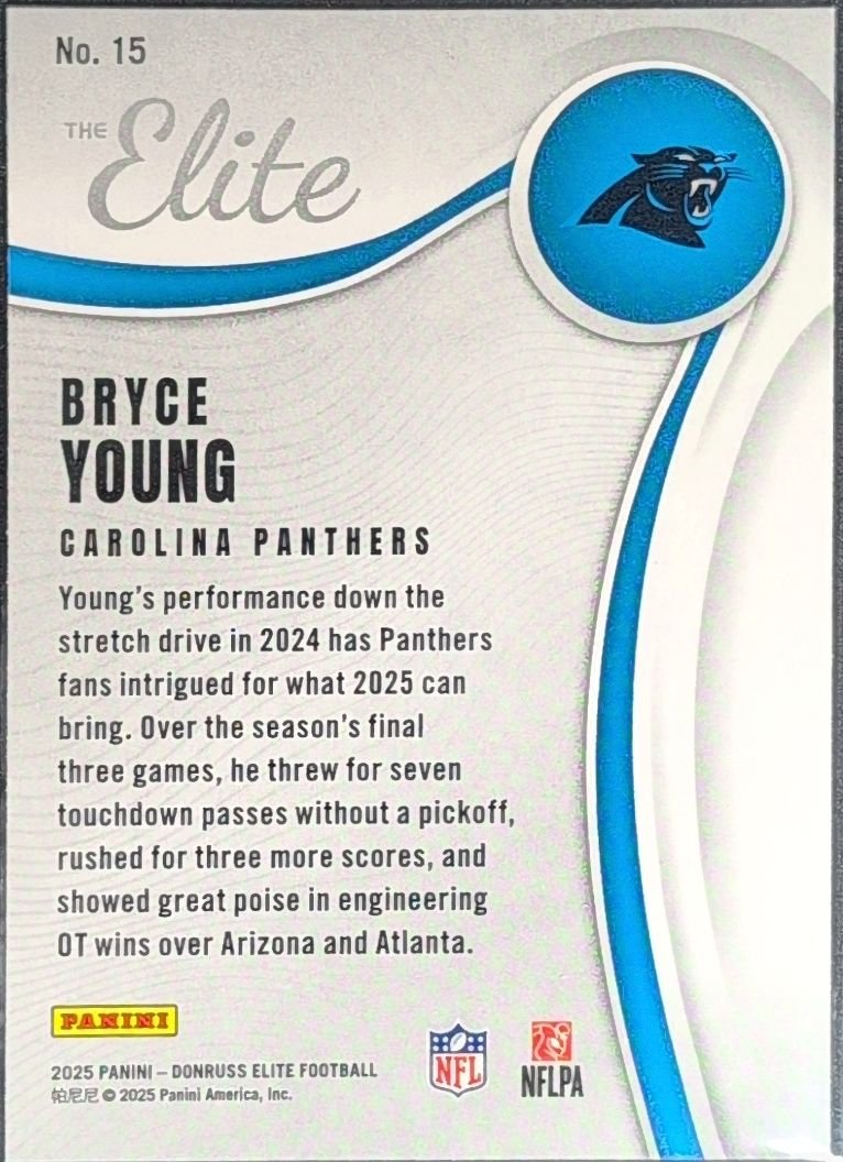 Bryce Young 2025 Donruss Elite #15 The Elite Green Carolina Panthers - back image