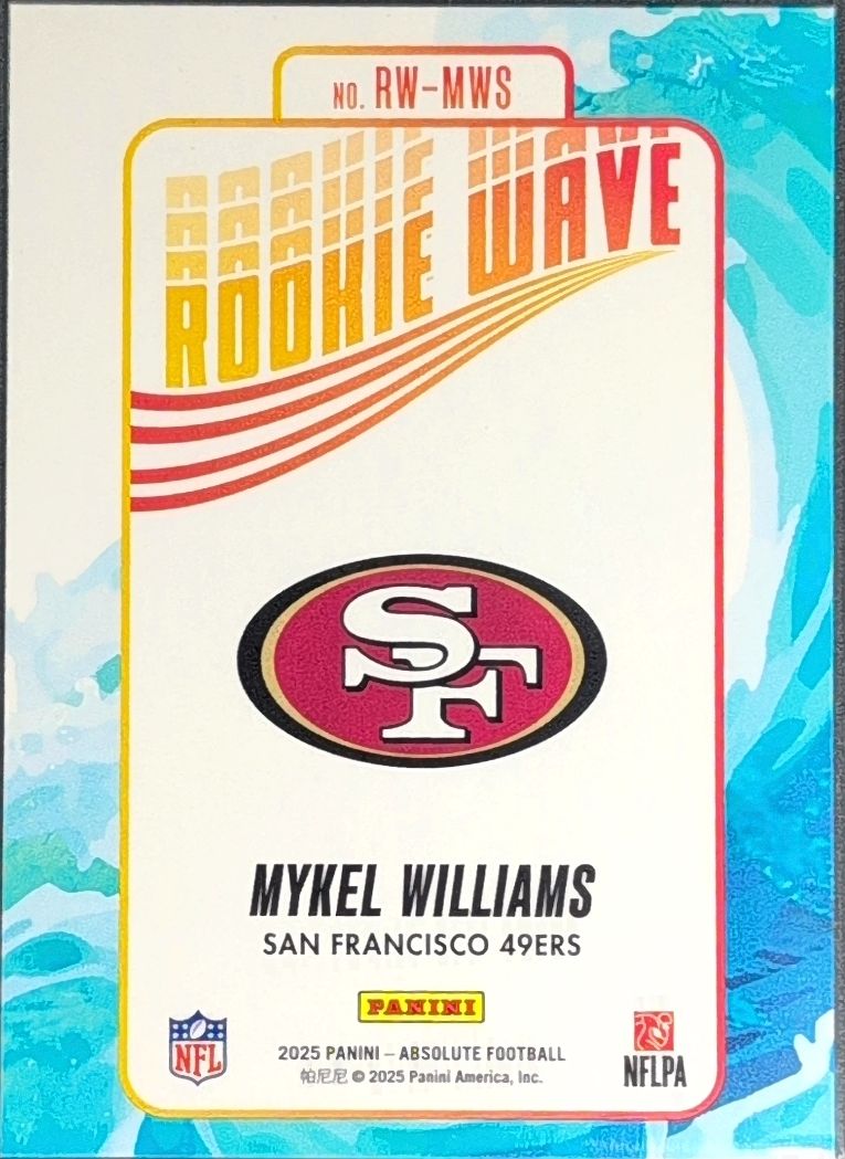 2025 Panini Absolute Mykel Williams #RW-MWS Rookie Wave San Francisco 49ers back
