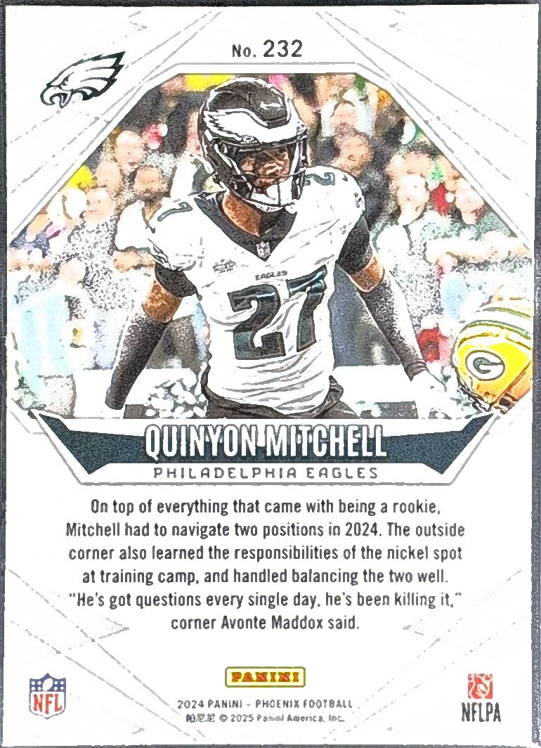 Quinyon Mitchell 2024 Panini Phoenix #232 Purple Fade Rookie Philadelphia Eagles