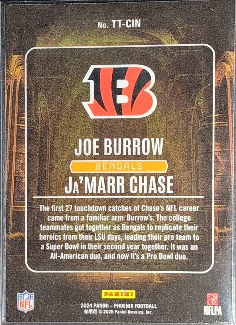 Ja'Marr Chase / Joe Burrow 2024 Panini Phoenix #TT-CIN Treasured Tandems Cincinnati Bengals - back image