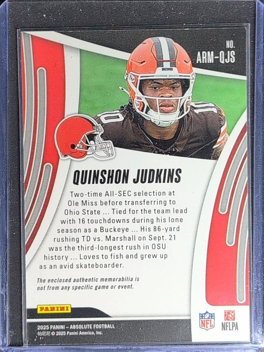 Quinshon Judkins 2025 Panini Absolute #ARM-QJS Absolute Rookie Materials Cleveland Browns - back image