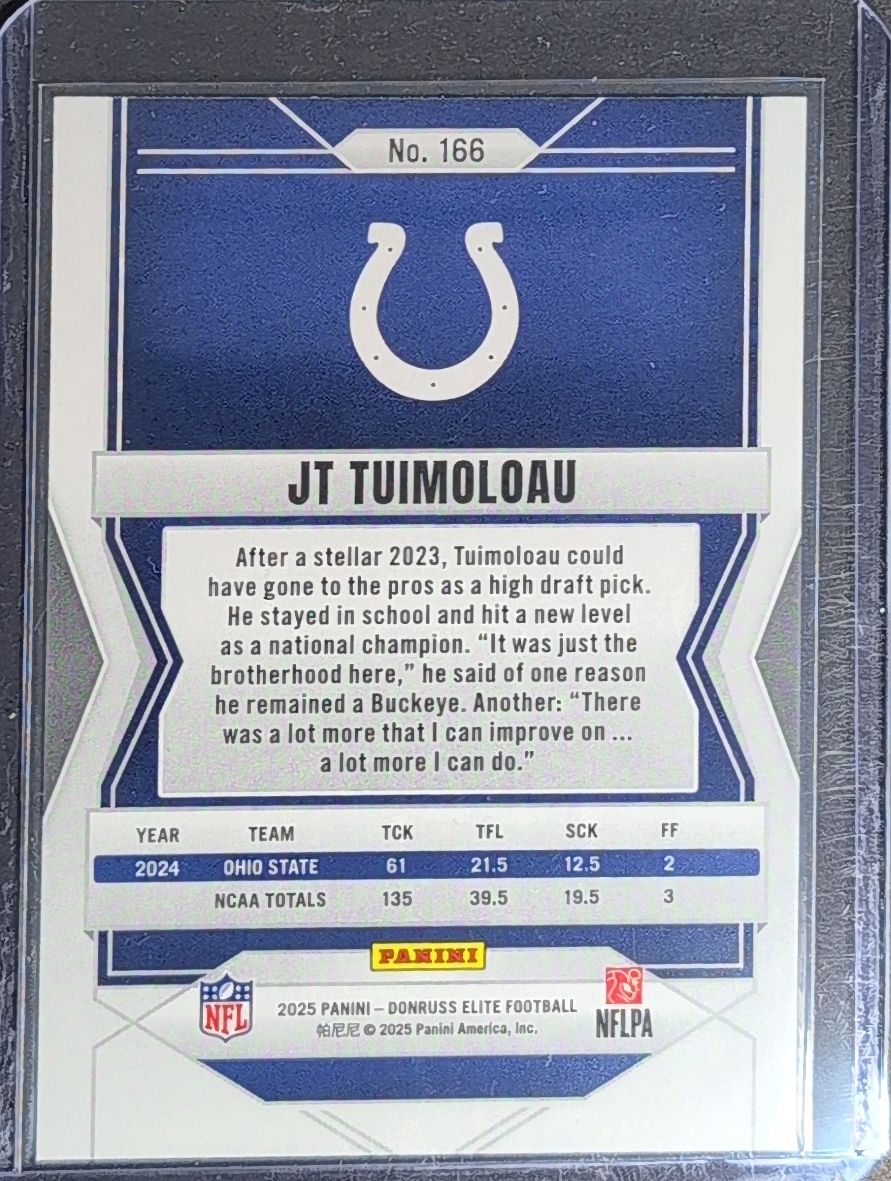 2025 Donruss Elite JT Tuimoloau #166 Green Disco RC Indianapolis Colts back
