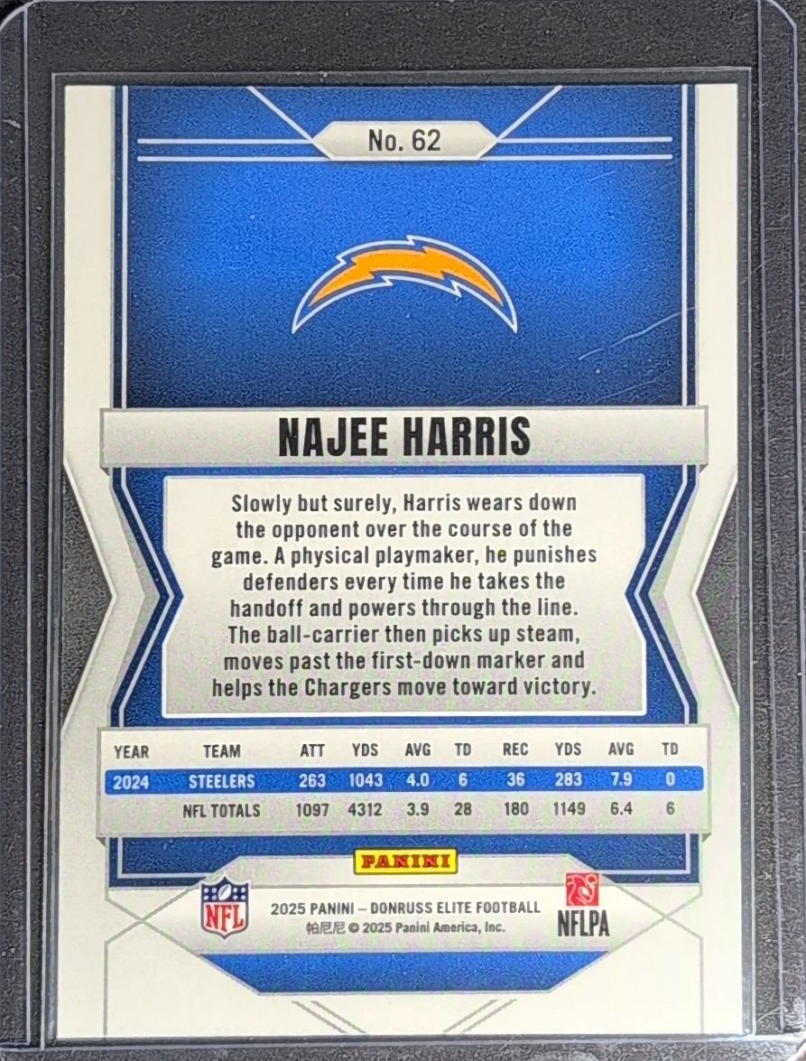 Najee Harris 2025 Donruss Elite #62 Aspirations Stars Los Angeles Chargers - back image