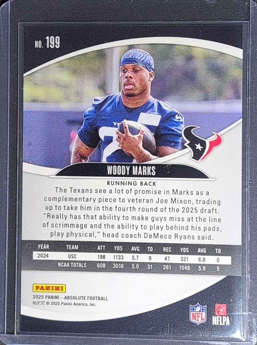 2025 Panini Absolute Woody Marks #199 Retail RC Houston Texans back