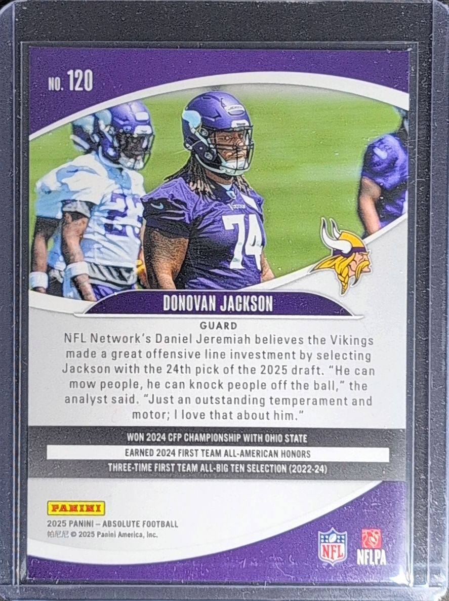 2025 Panini Absolute Donovan Jackson #120 Purple RC Minnesota Vikings back