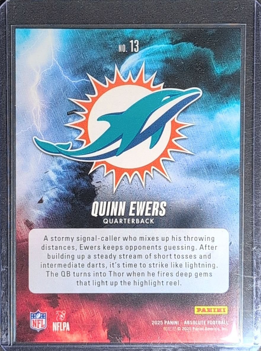 Quinn Ewers 2025 Panini Absolute #13 By Storm Miami Dolphins - back image