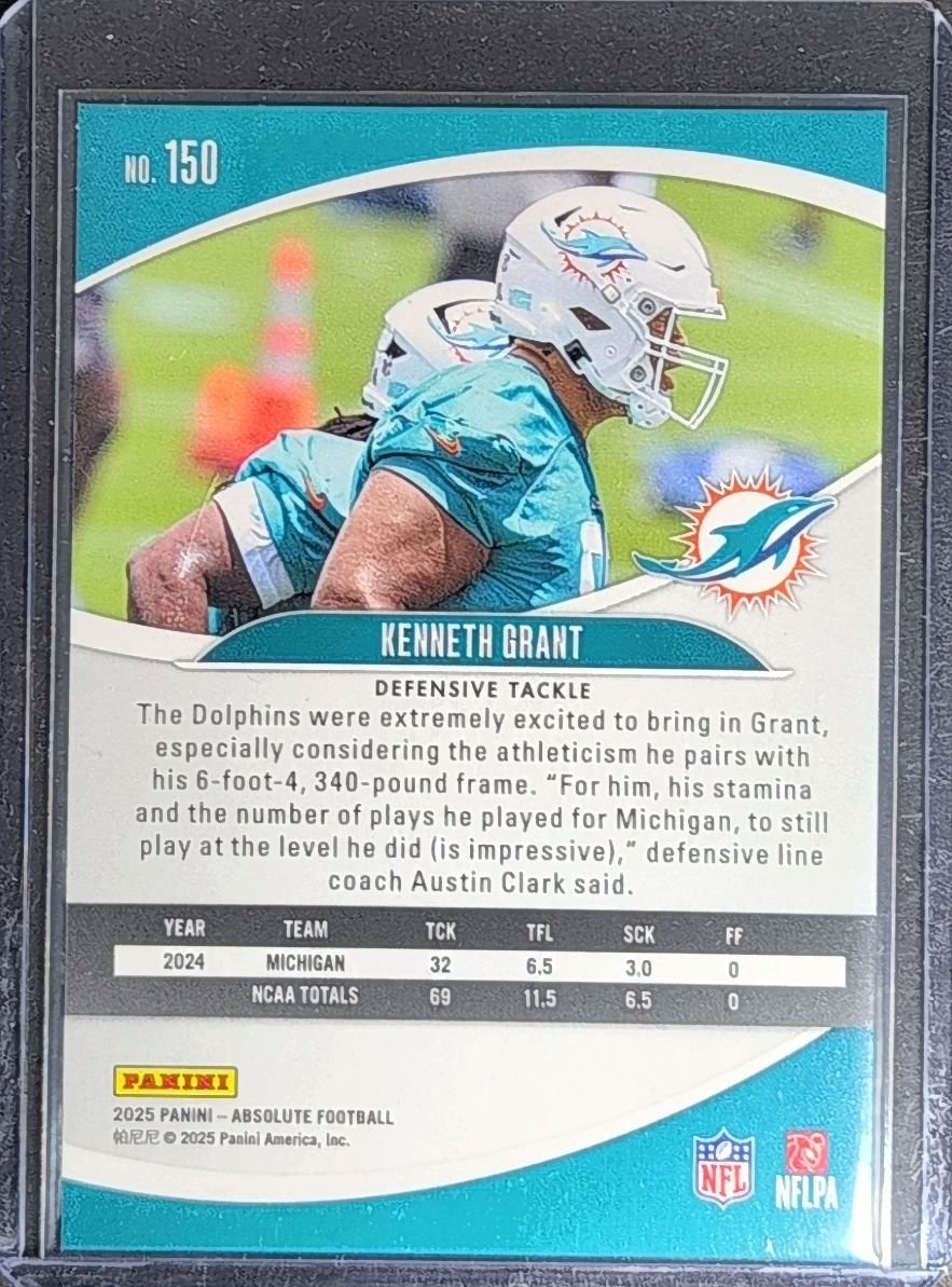 Kenneth Grant 2025 Panini Absolute #150 Miami Dolphins - back image