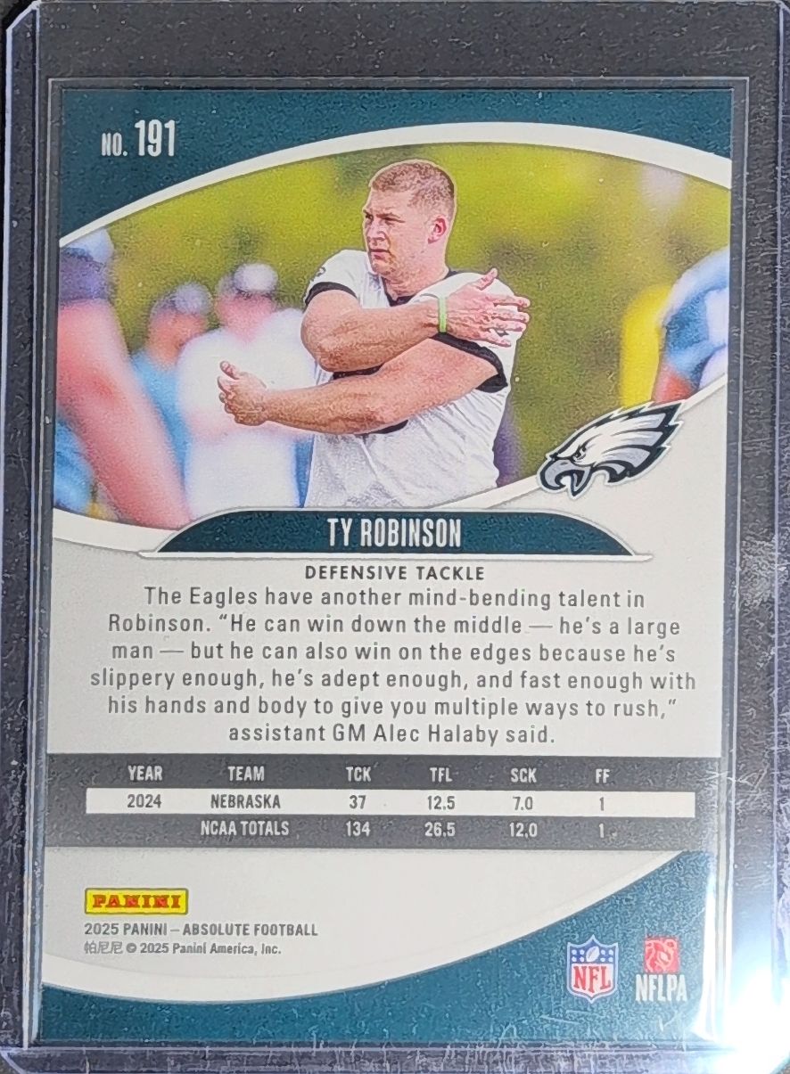 2025 Panini Absolute Ty Robinson #191 Green RC Philadelphia Eagles back