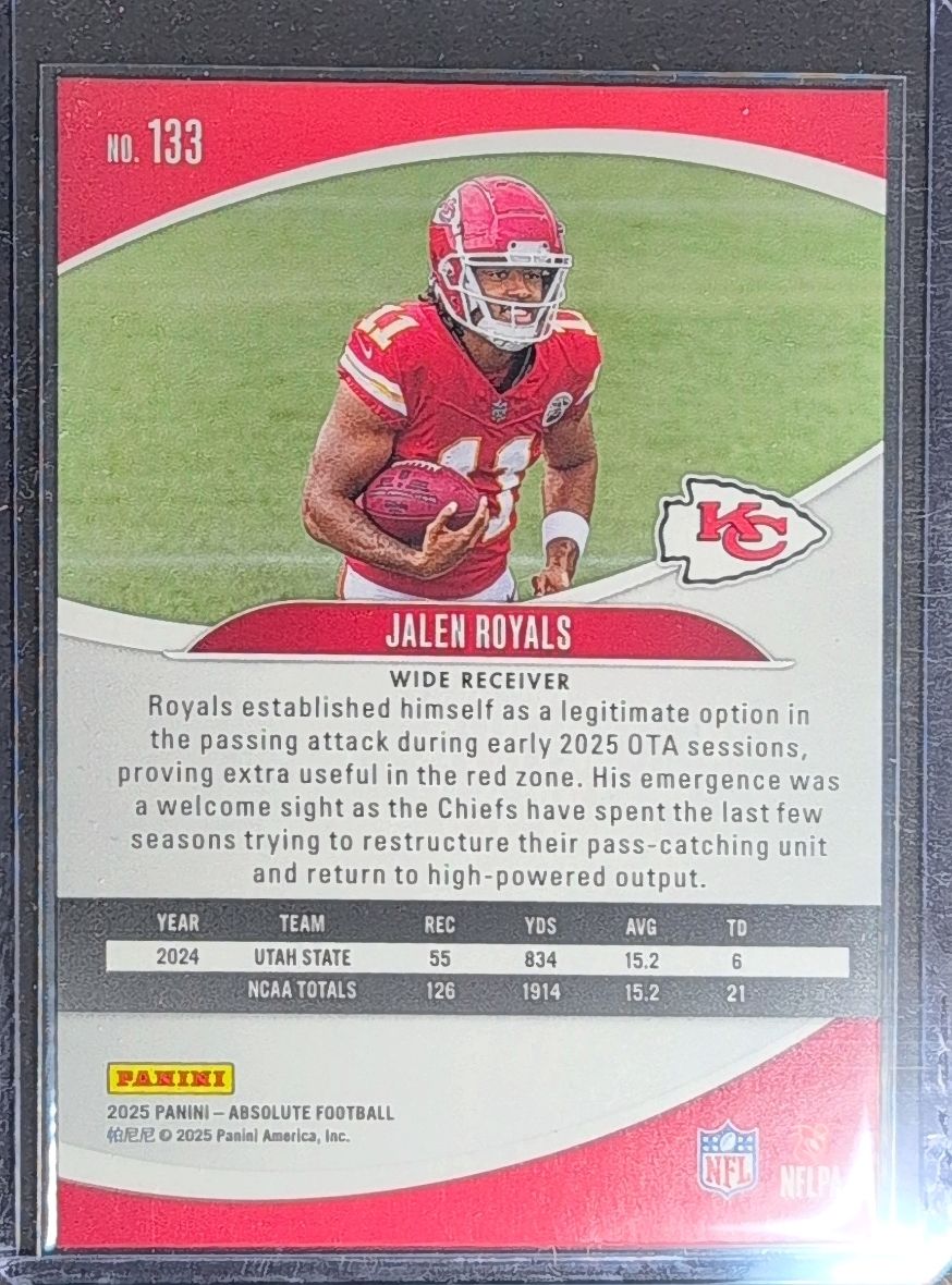 2025 Panini Absolute Jalen Royals #133 Retail RC Kansas City Chiefs back