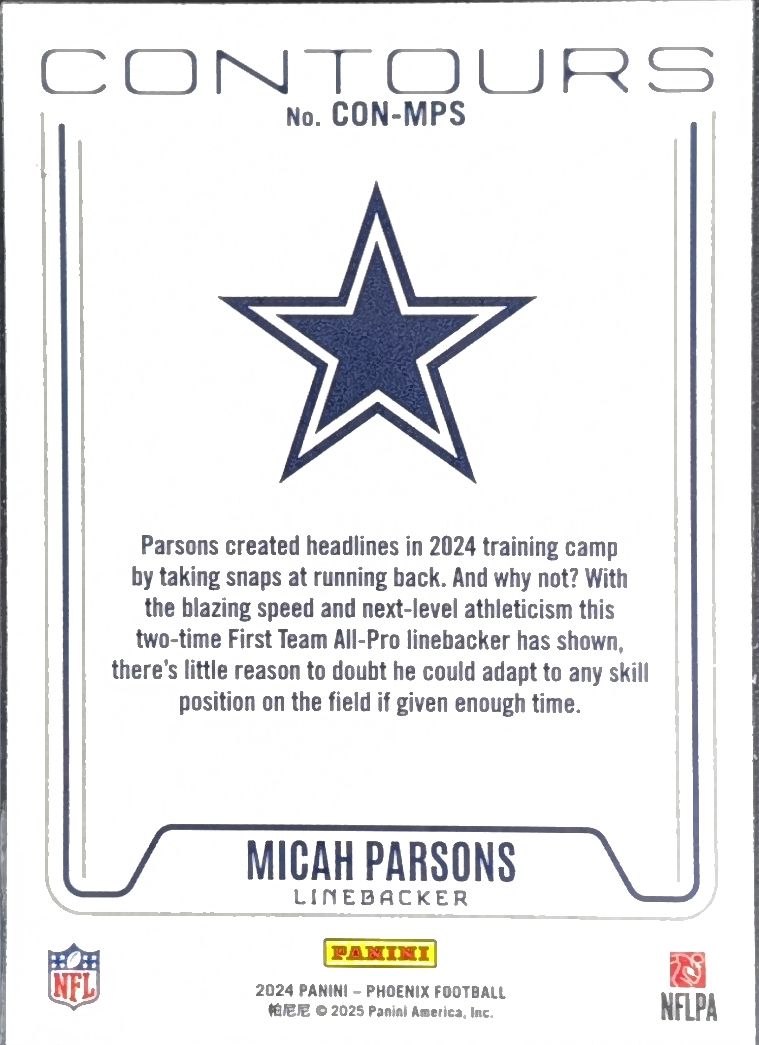2024 Panini Phoenix Micah Parsons #CON-MPS Contours Dallas Cowboys back