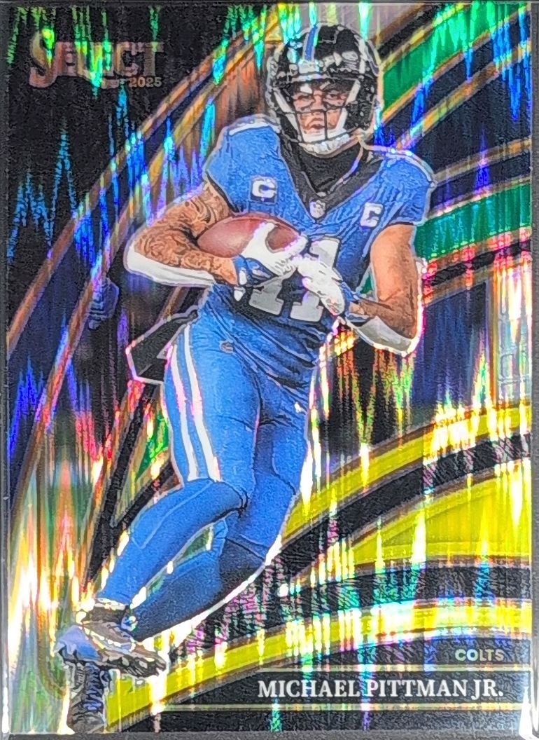 Michael Pittman Jr. 2025 Panini Select #231 Green & Yellow Prizm Shock Colts
